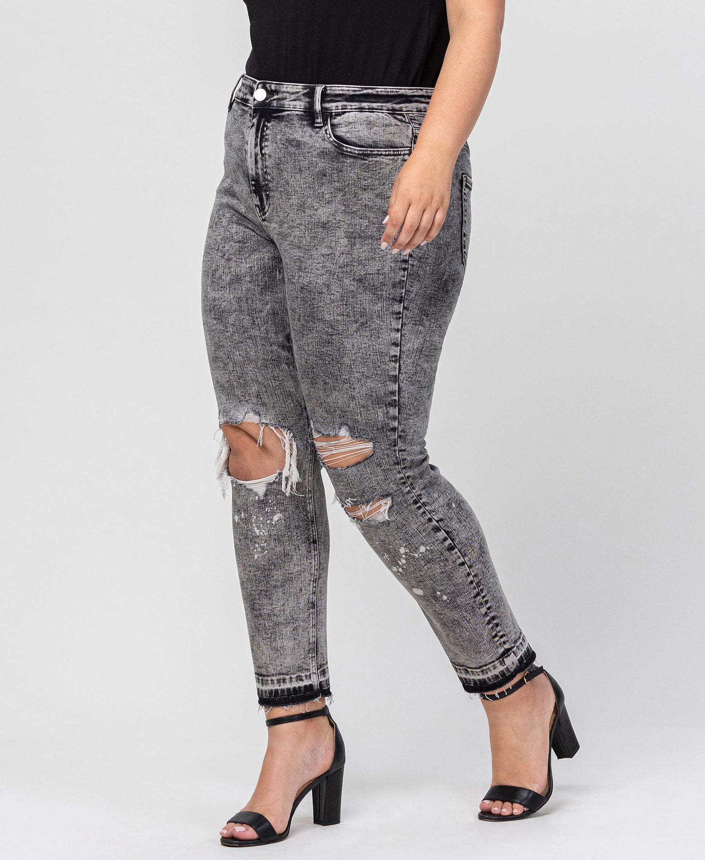 Left side product images of Morning Light - Plus Mid Rise Distressed Crop Skinny