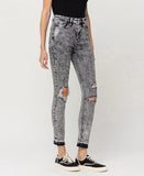 Right 45 degrees product image of Morning Light - Mid Rise Distressed Crop Skinny Released Hem Jeans