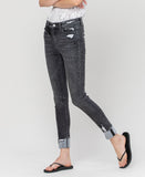 Left 45 degrees product image of Cement - High Rise Crop Skinny Jeans with Cuff