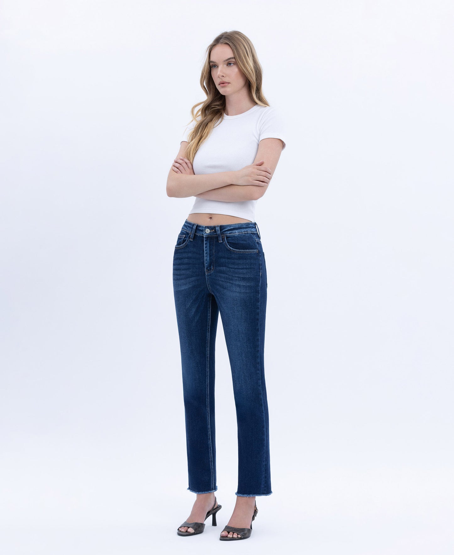 Left 45 degrees product image of Growing Light - Super High Rise Slim Crop Straight Jeans