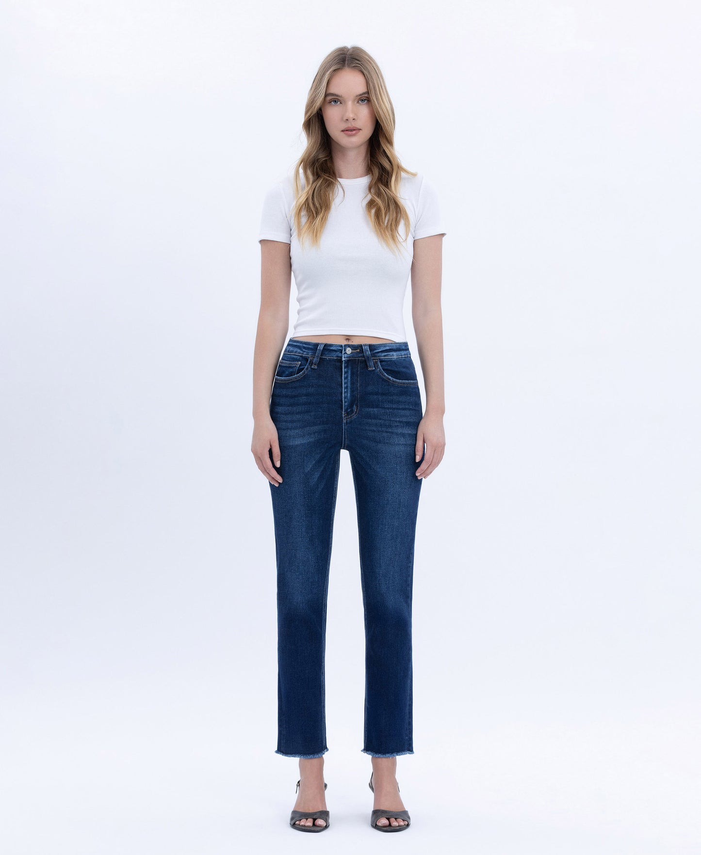 Front product images of Growing Light - Super High Rise Slim Crop Straight Jeans