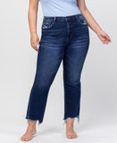 Chemical Mood - Plus High Rise Ankle Flare Jeans with Uneven Frayed Hem Detail