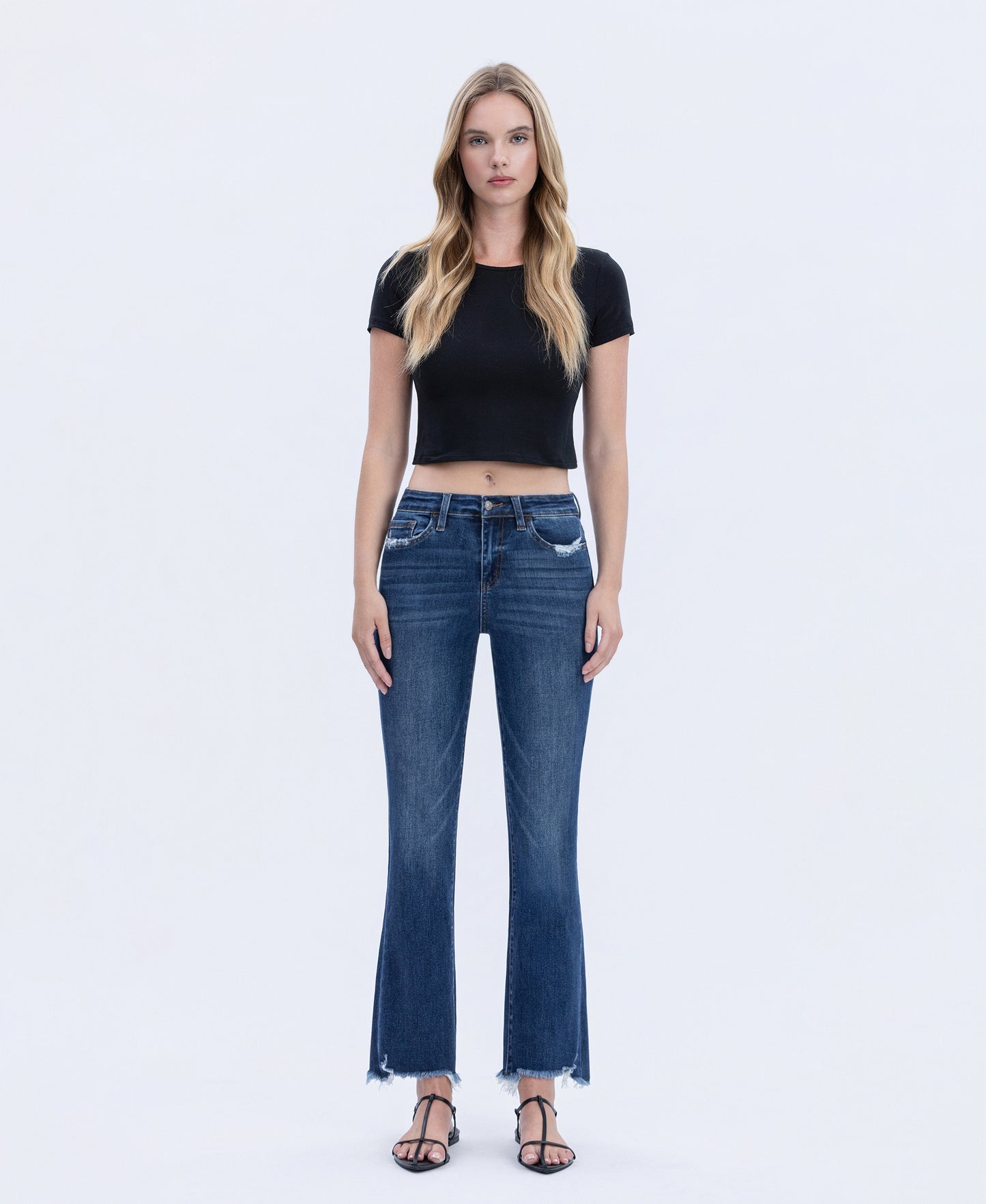 Front product images of Chemical Mood - High Rise Distressed Hem Flare Jeans