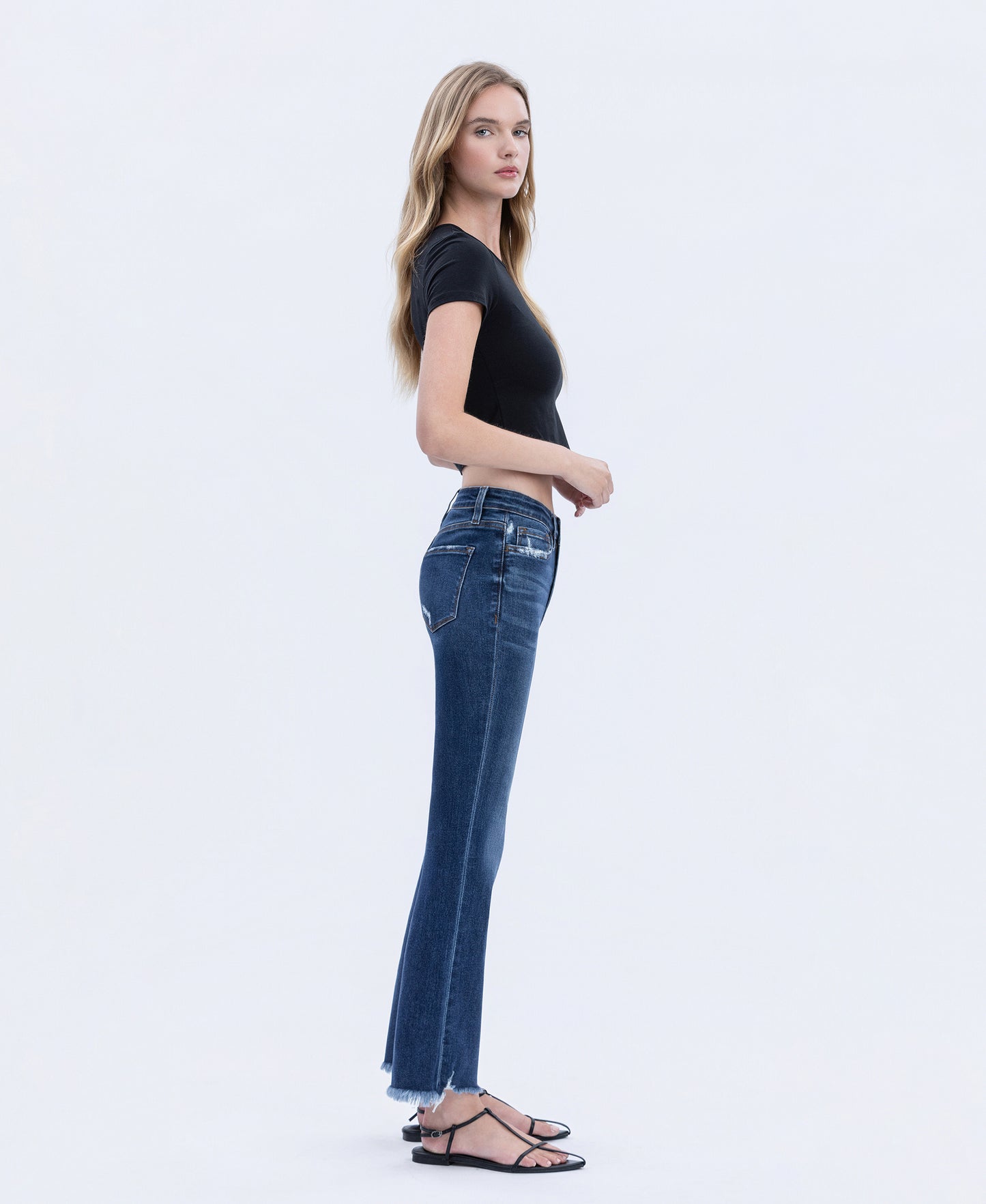 Right 45 degrees product image of Chemical Mood - High Rise Distressed Hem Flare Jeans