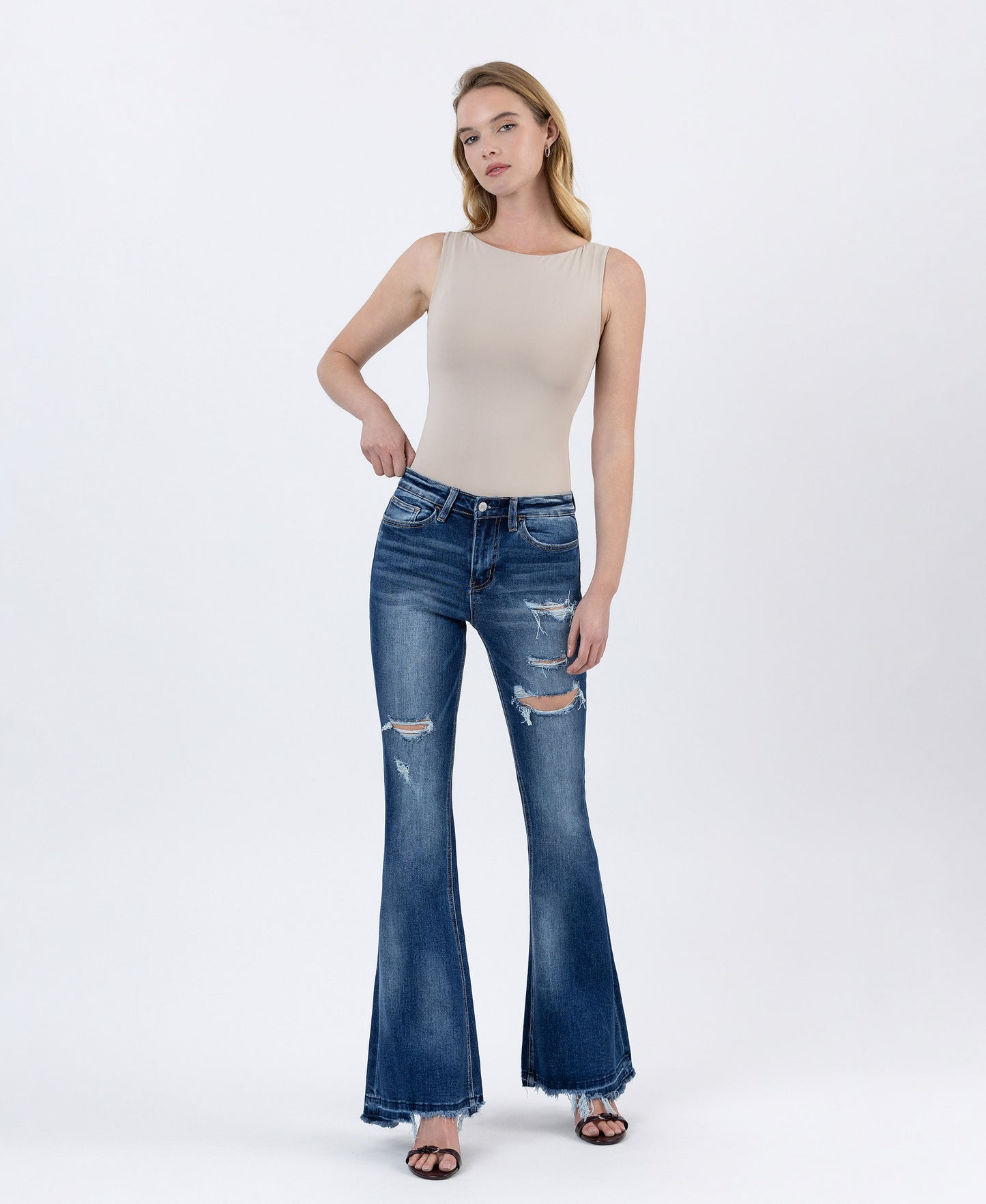 Front product images of Giant Step - Distressed High Rise Flare Jeans