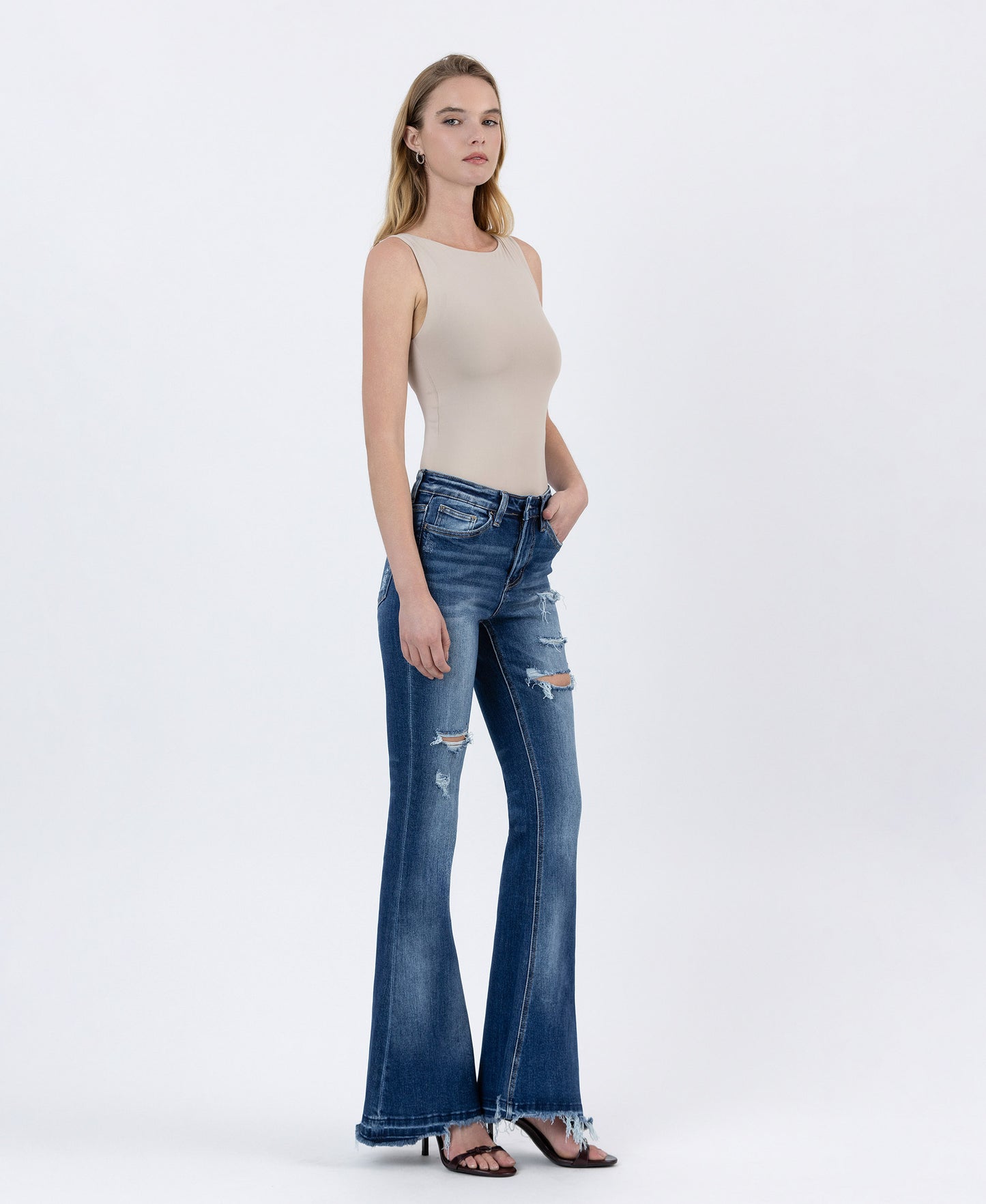 Left 45 degrees product image of Giant Step - Distressed High Rise Flare Jeans