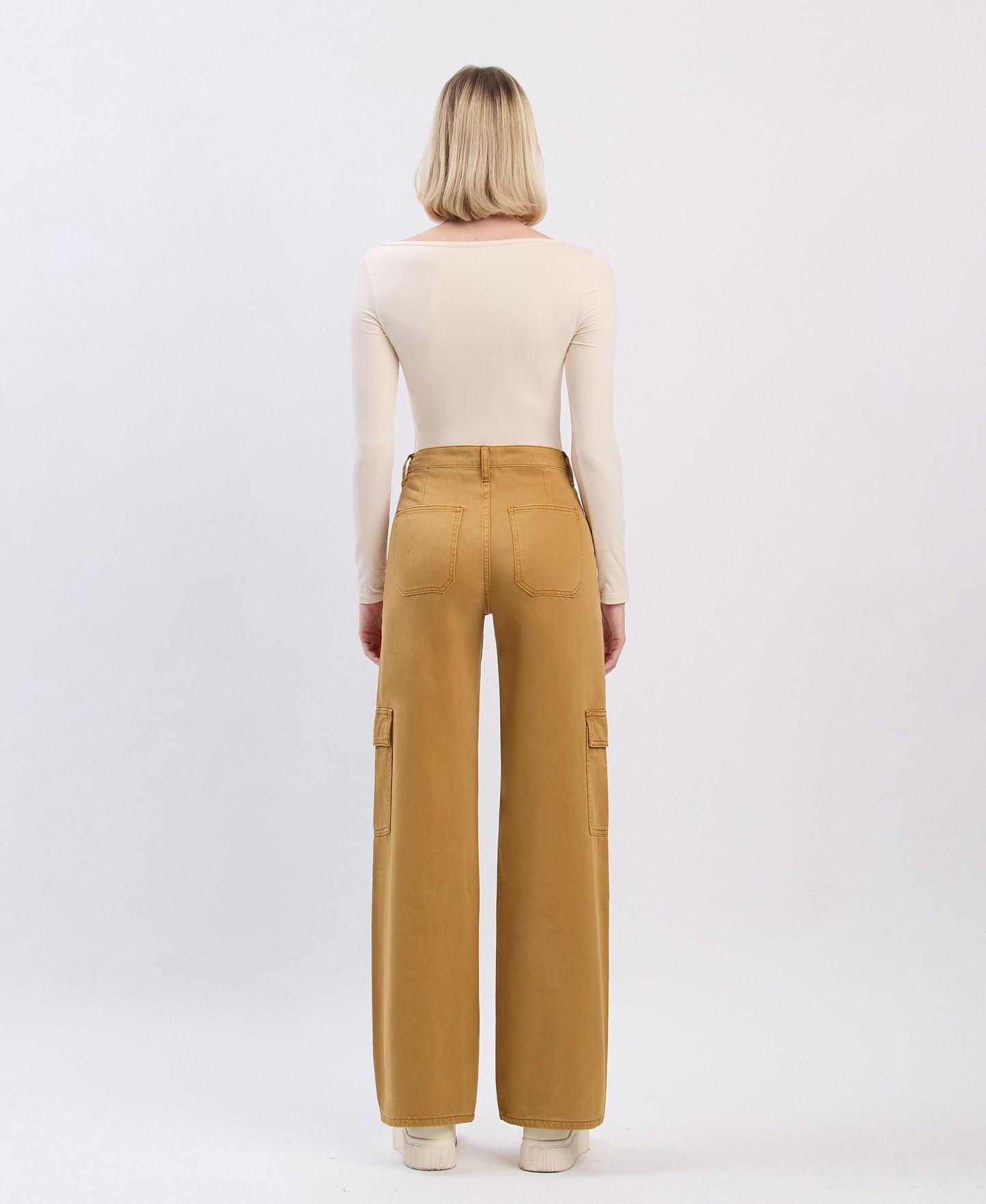 Back product images of Golden Brown - High Rise Utility Cargo Wide Jeans