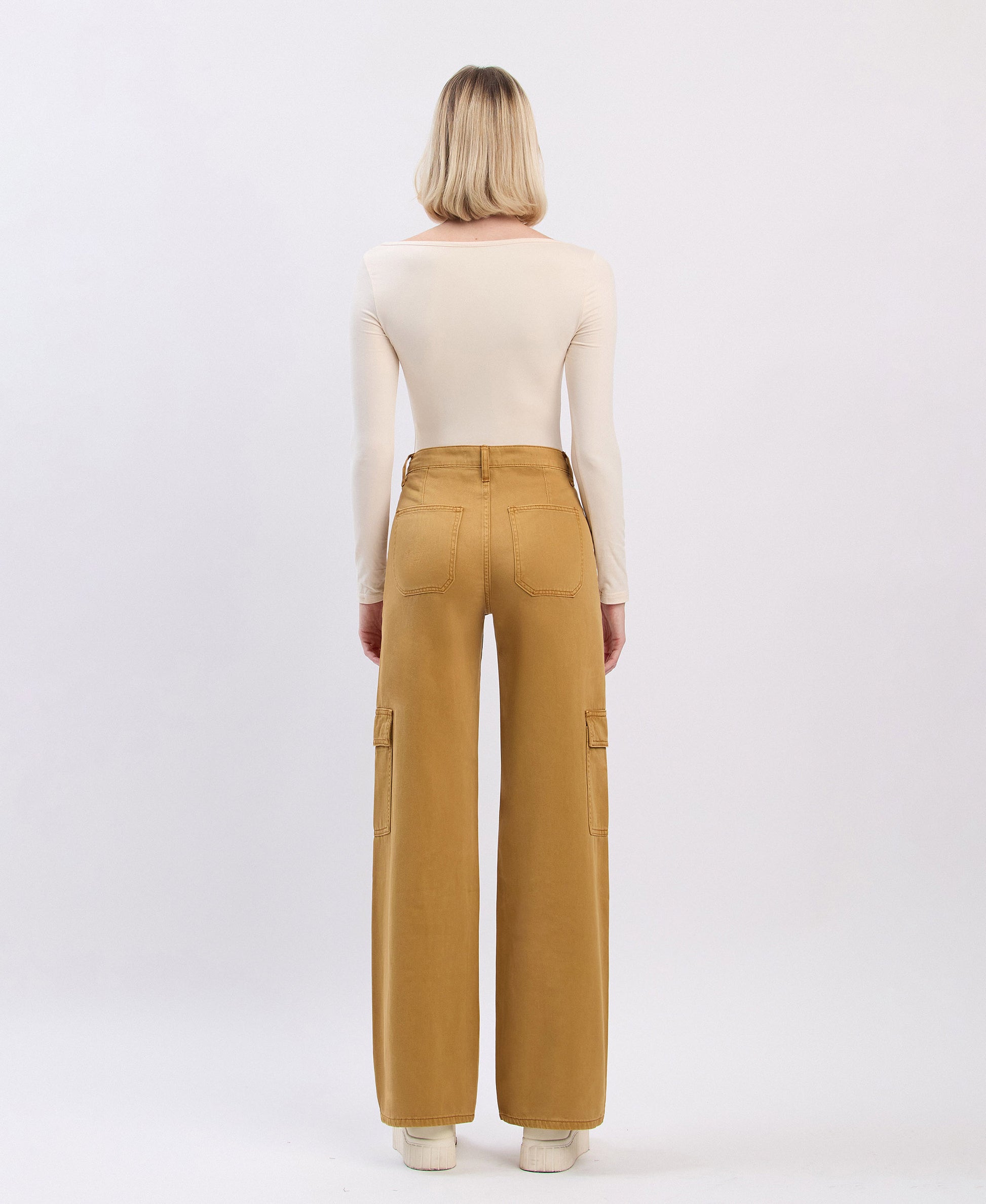 Back product images of Golden Brown - High Rise Utility Cargo Wide Jeans