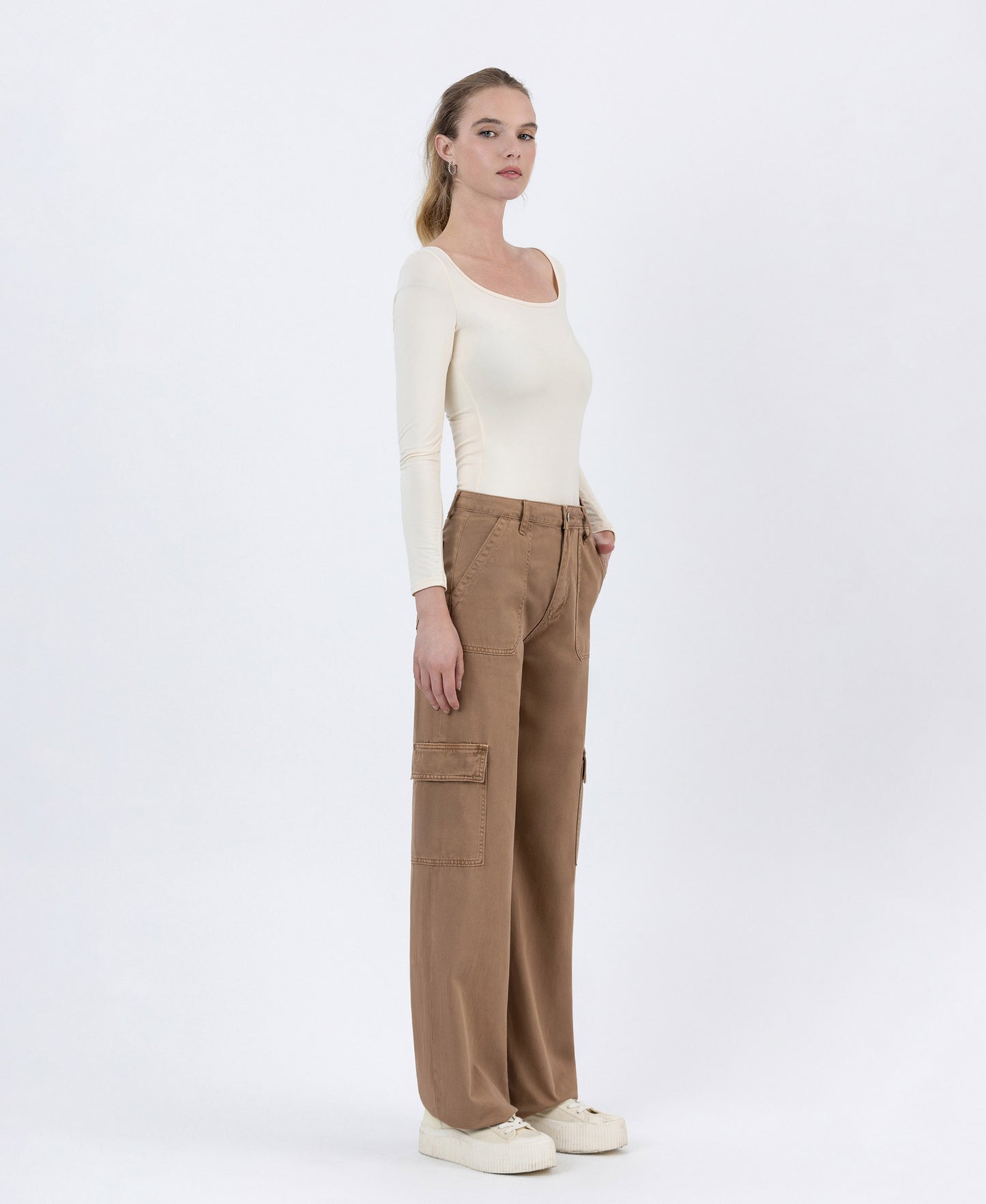 Right 45 degrees product image of Sinopia Fresco - High Rise Utility Cargo Wide Jeans