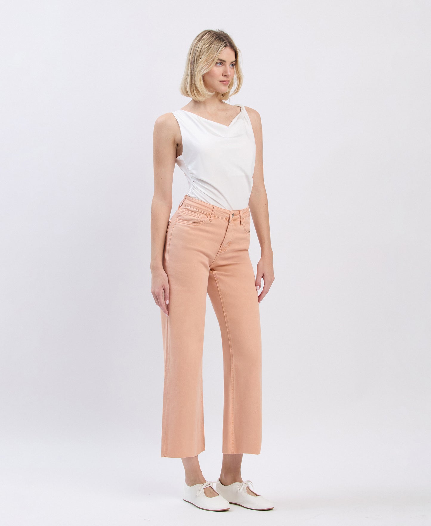 Right 45 degrees product image of Soft Sand - High Rise Wide Leg Jeans