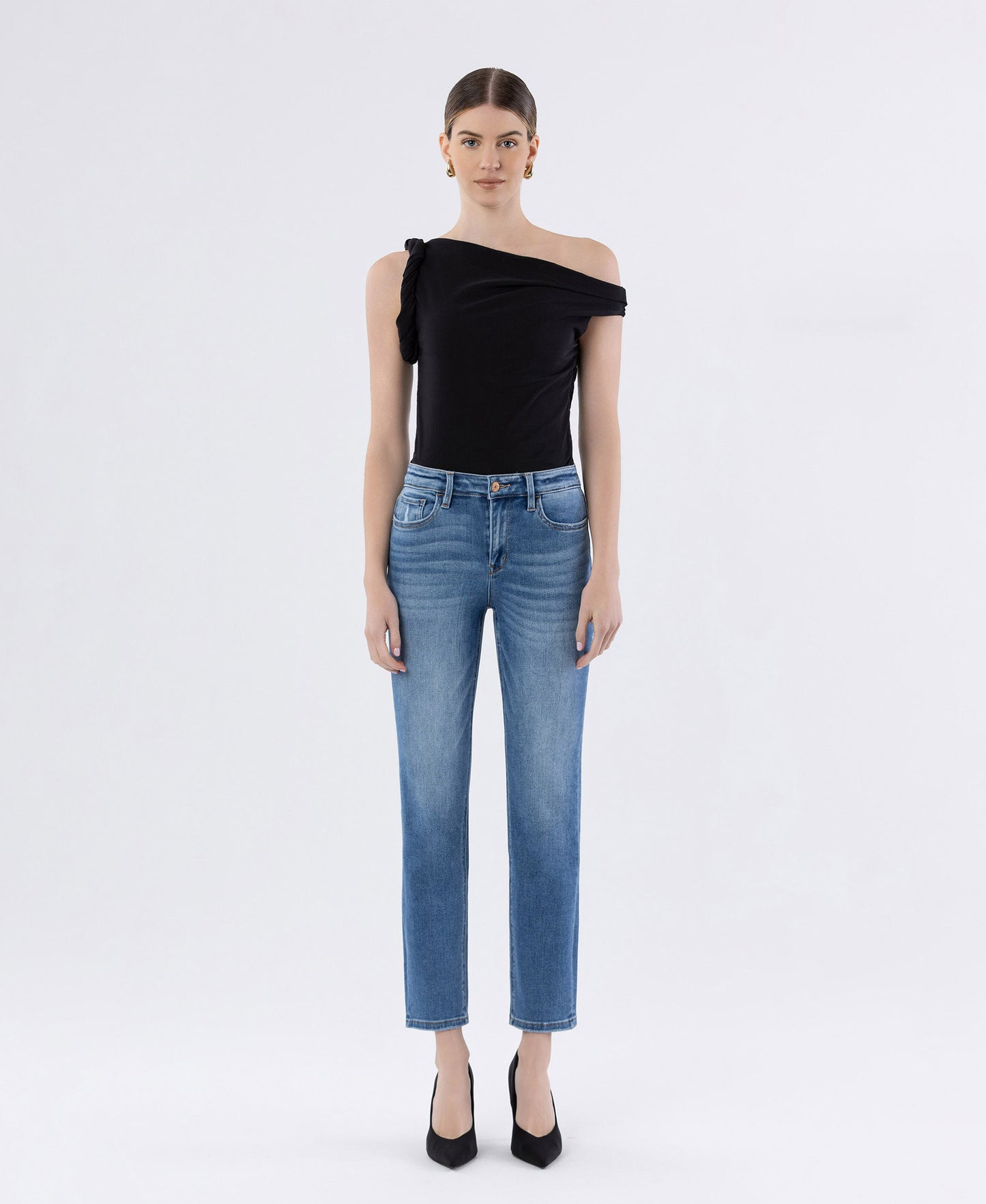 Front product images of Defeat - High Rise Slim Straight Jeans