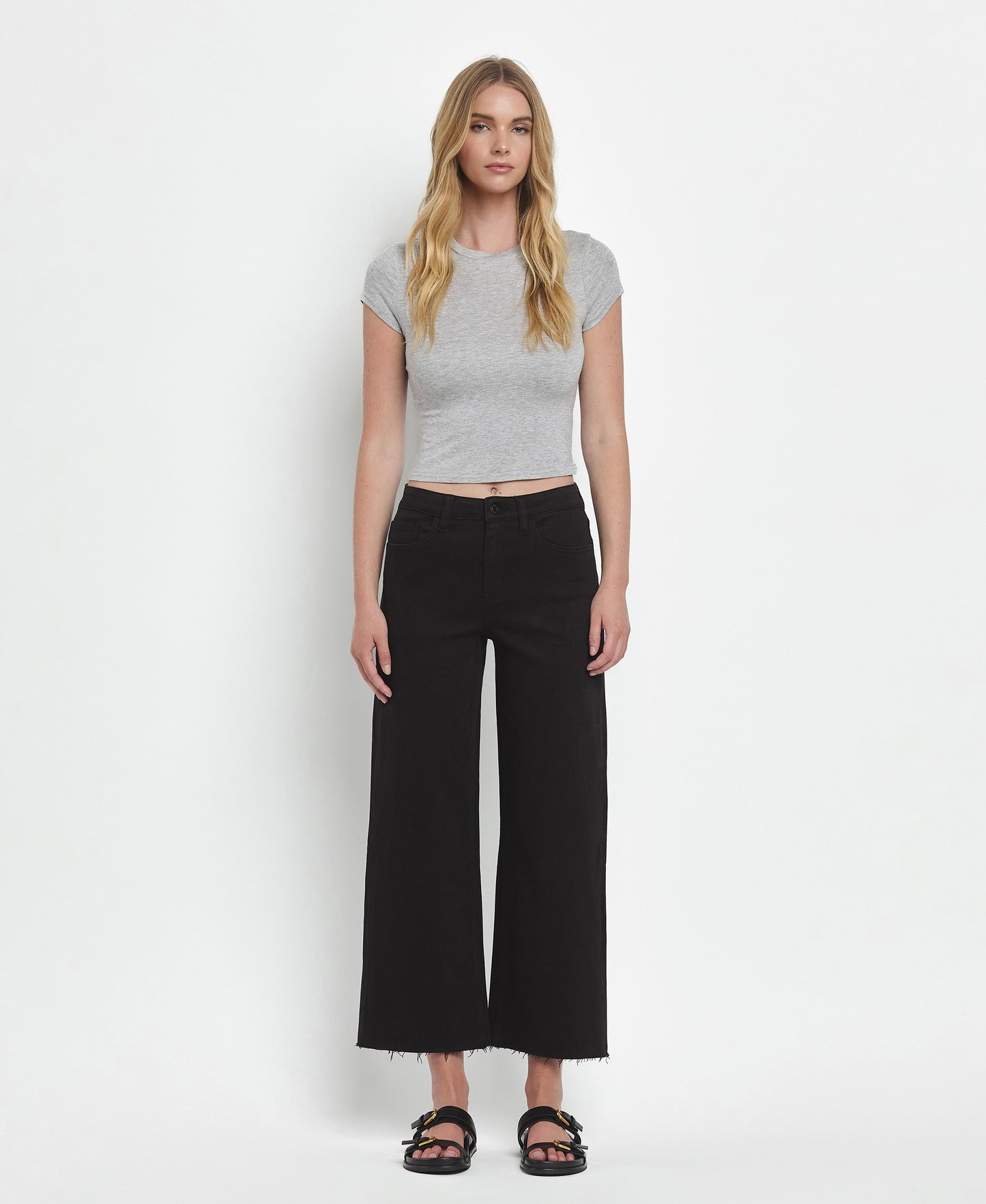 Front product images of Black - High Rise Crop Wide Leg Jeans