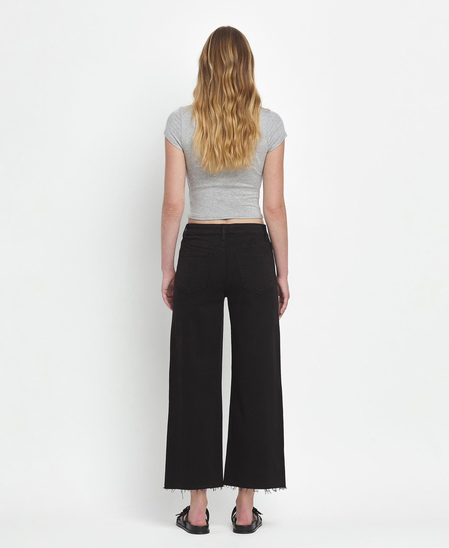 Back product images of Black - High Rise Crop Wide Leg Jeans