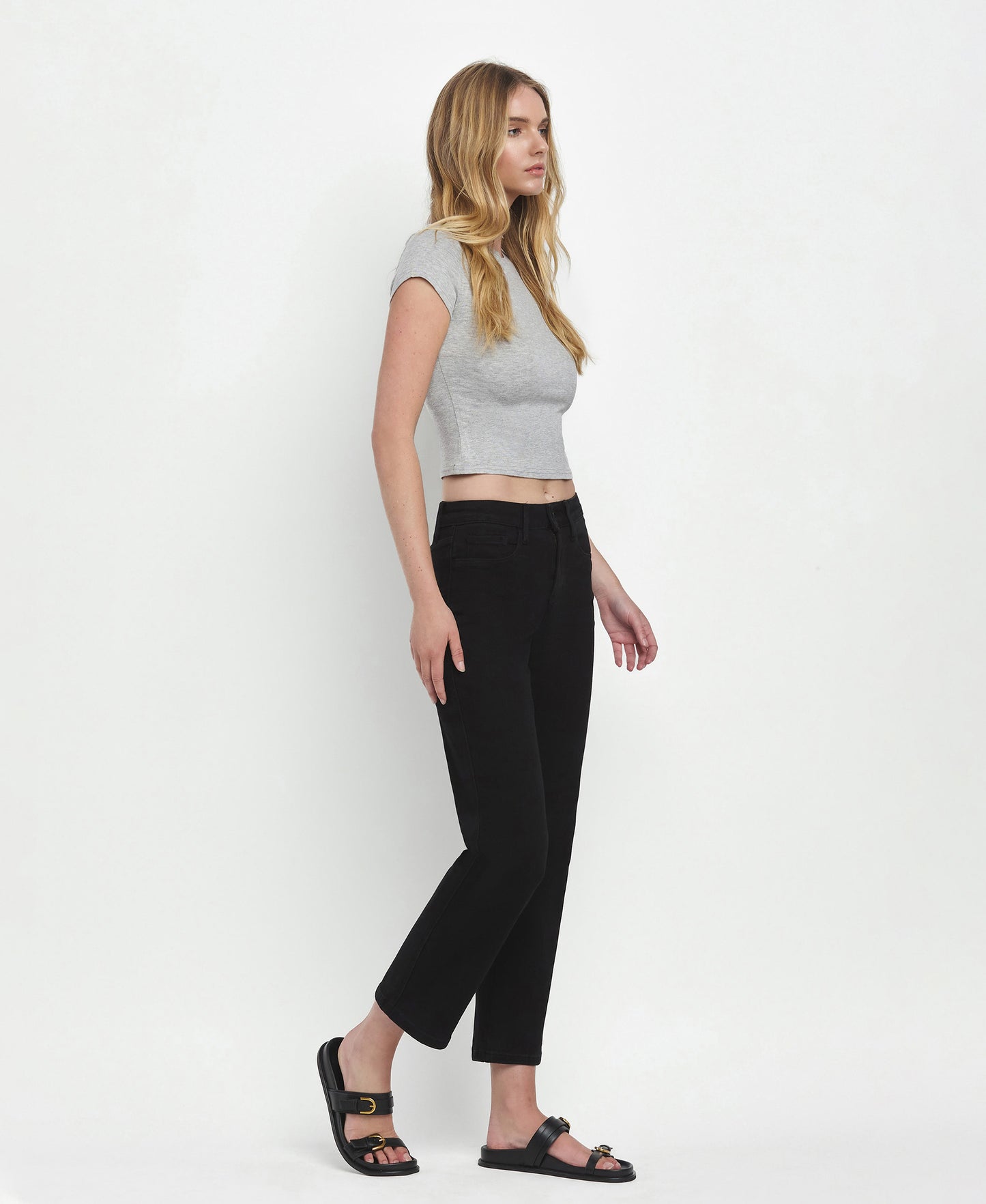 Right 45 degrees product image of Catchy - High Rise Ankle Straight Jeans
