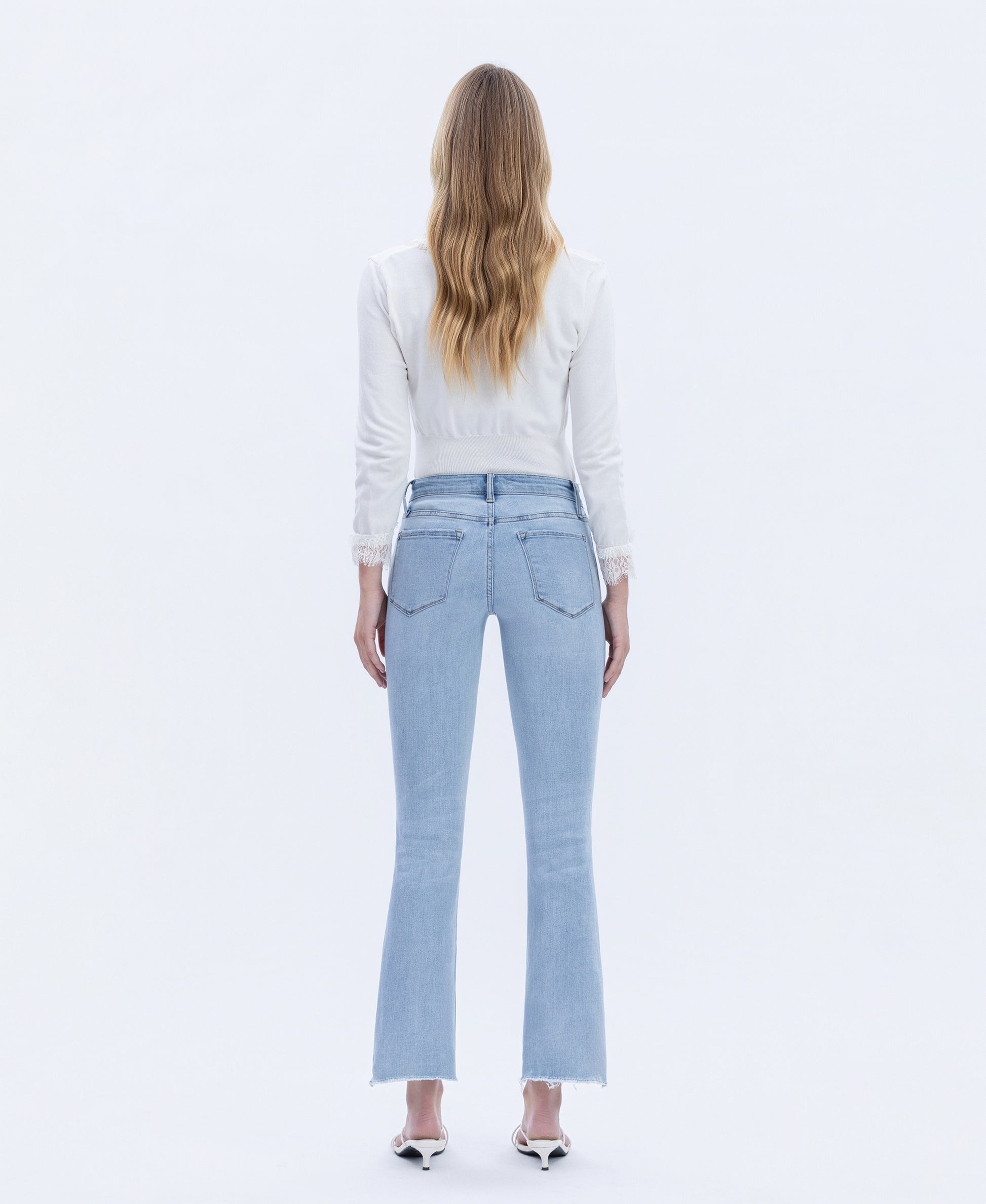 Back product images of Striving - High Rise Raw Step Hem Crop Flare Jeans