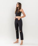 Left 45 degrees product image of Black - High Rise Straight Jeans W Raw Hem