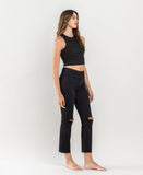 Right 45 degrees product image of Black - High Rise Straight Jeans W Raw Hem