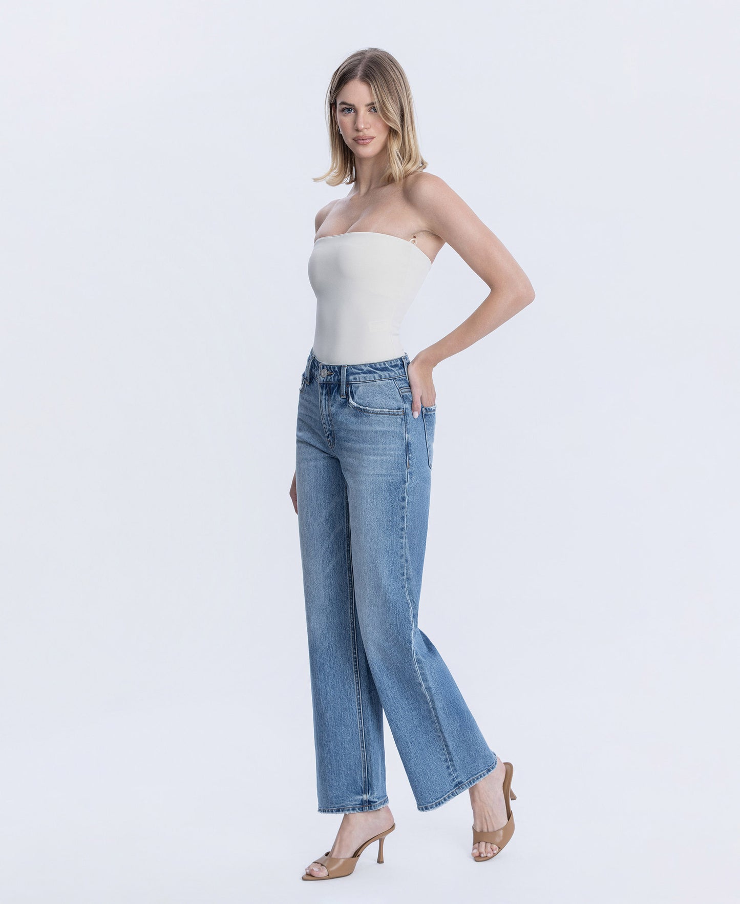 Left 45 degrees product image of Astonishing - High Rise Full Length Wide Leg Jeans