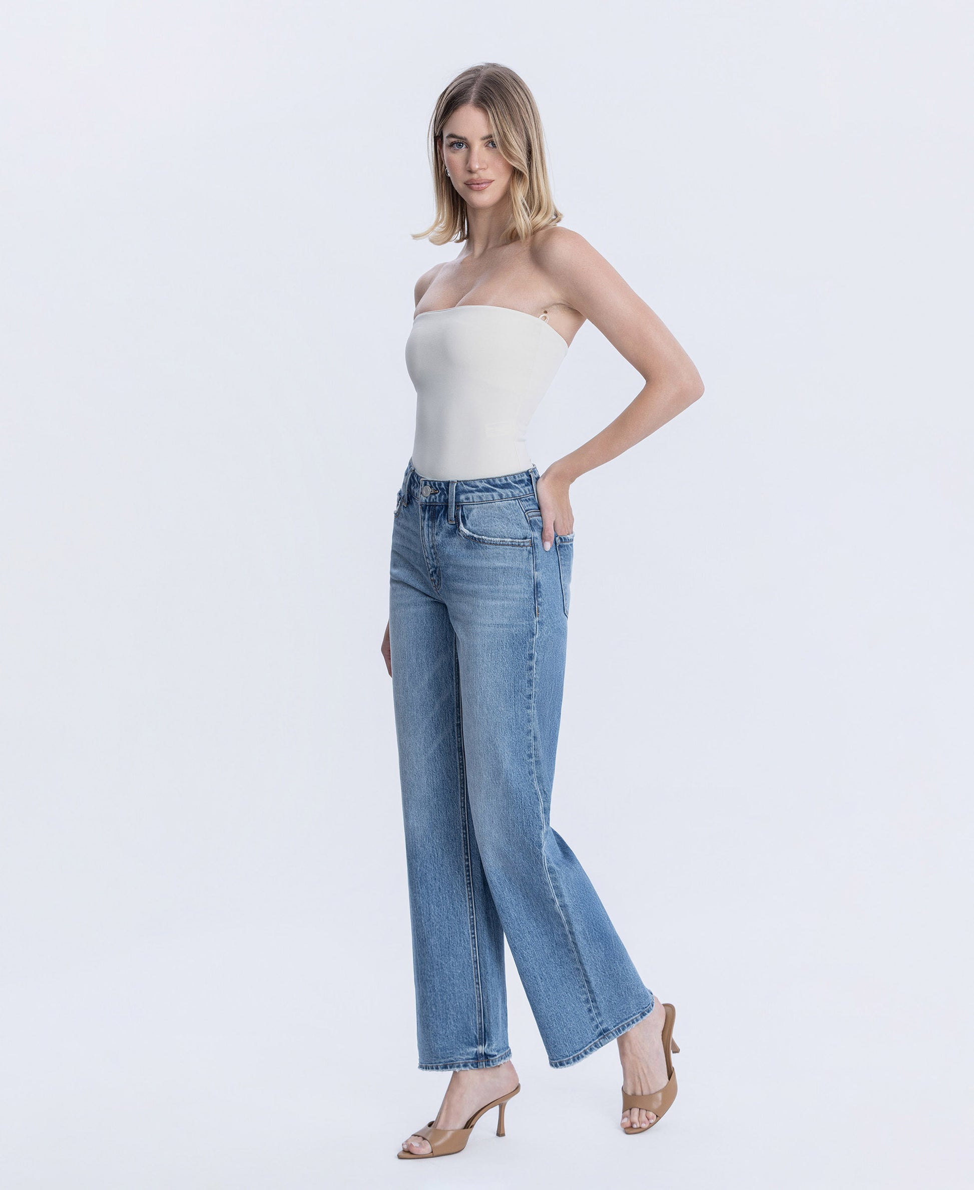 Left 45 degrees product image of Astonishing - High Rise Full Length Wide Leg Jeans