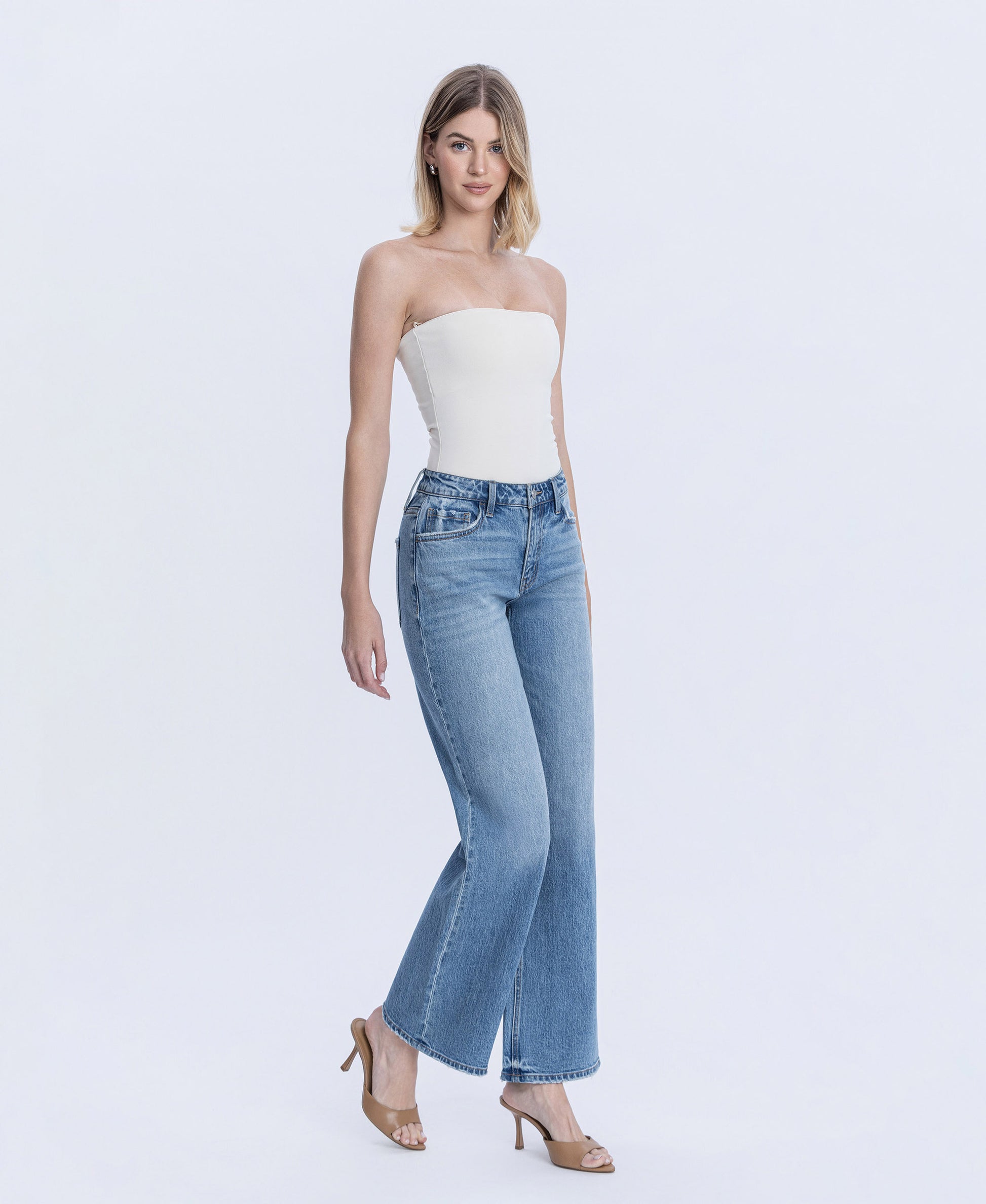 Right 45 degrees product image of Astonishing - High Rise Full Length Wide Leg Jeans
