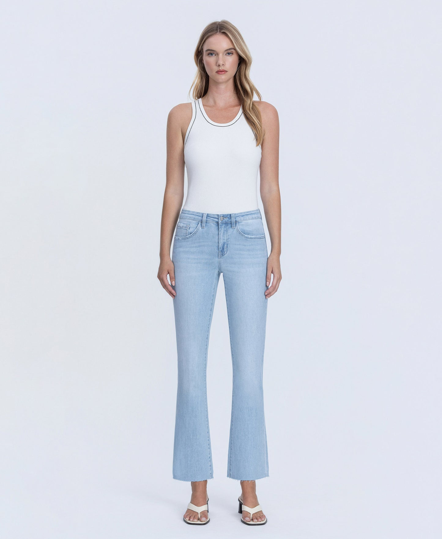 Front product images of Uplift - Mid Rise Raw Hem Ankle Bootcut Jeans