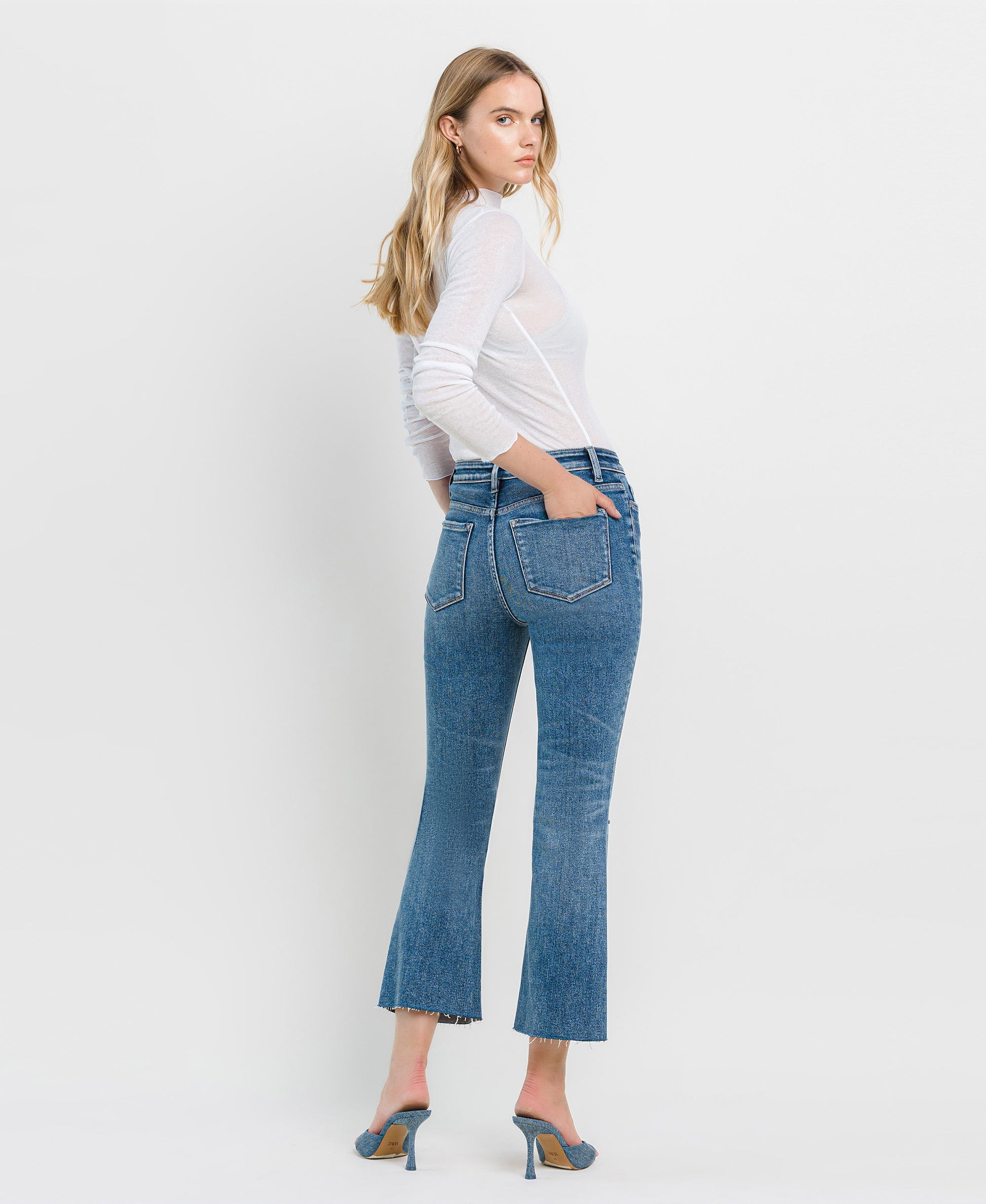 Back product images of Feasibly - High Rise Clean Cut Hem Crop Flare Jeans
