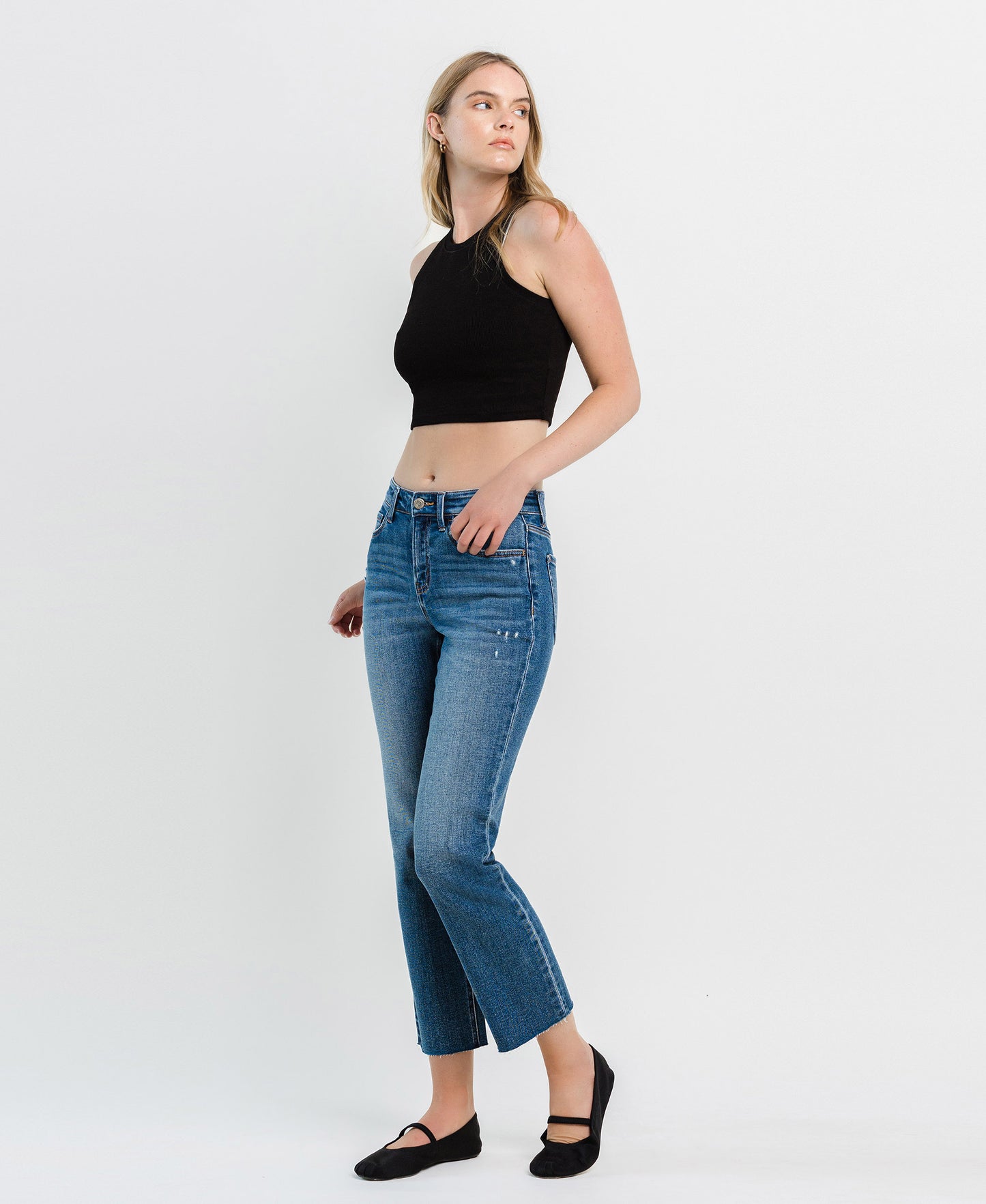Left 45 degrees product image of Upliftment - Mid Rise Ankle Regular Straight Jeans