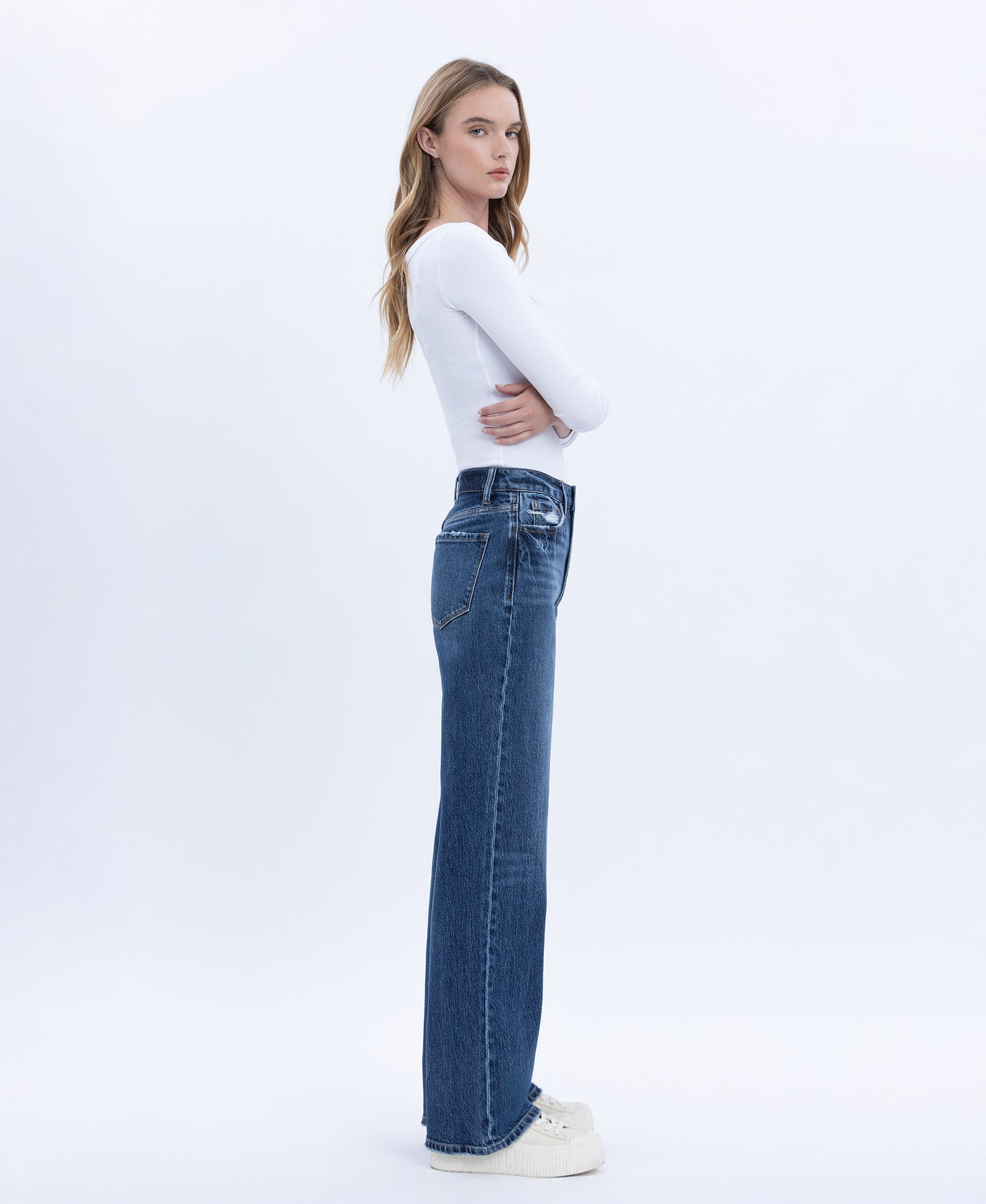Right side product images of Dark Wash - 90's Super High Rise Wide Leg Jeans