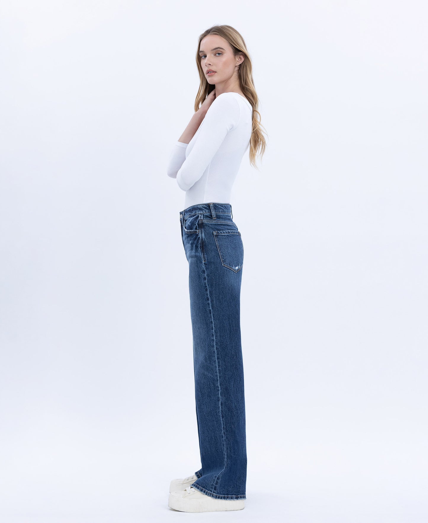 Left 45 degrees product image of Dark Wash - 90's Super High Rise Wide Leg Jeans