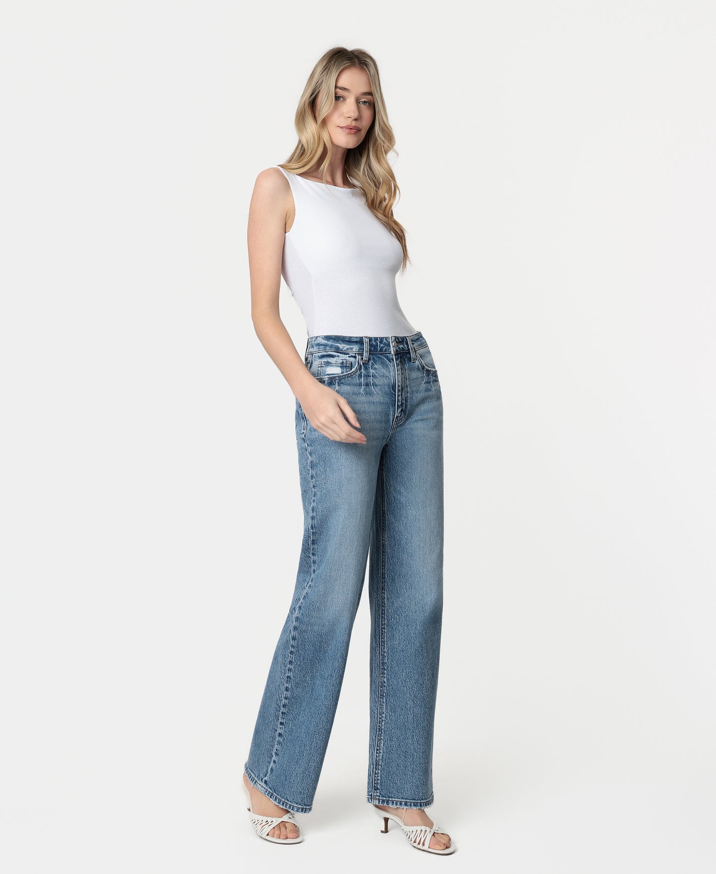 Right 45 degrees product image of Leaping Water - 90's Super High Rise Wide Leg Jeans