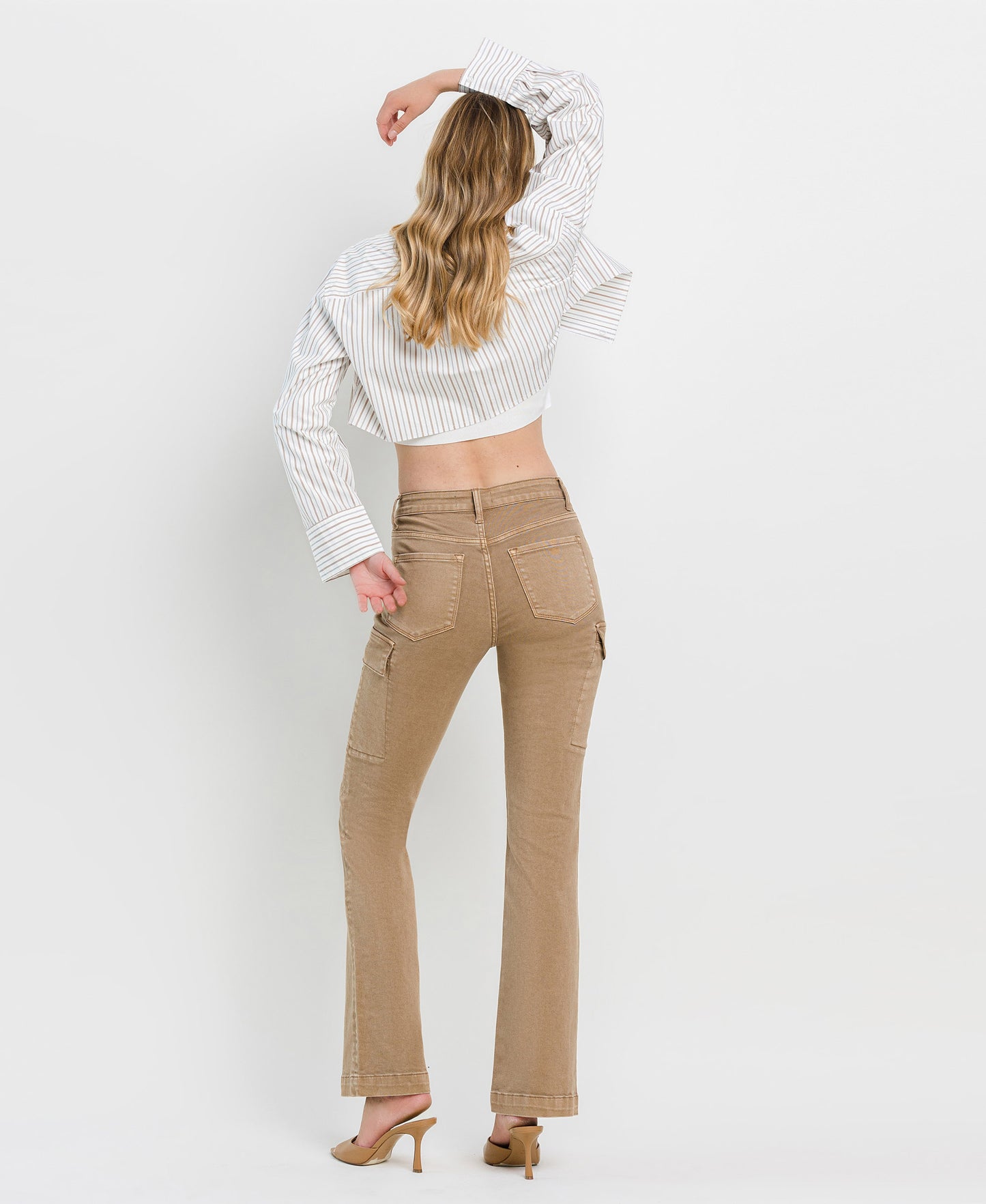 Back product images of Stone - High Rise Relaxed Bootcut Cargo Jeans