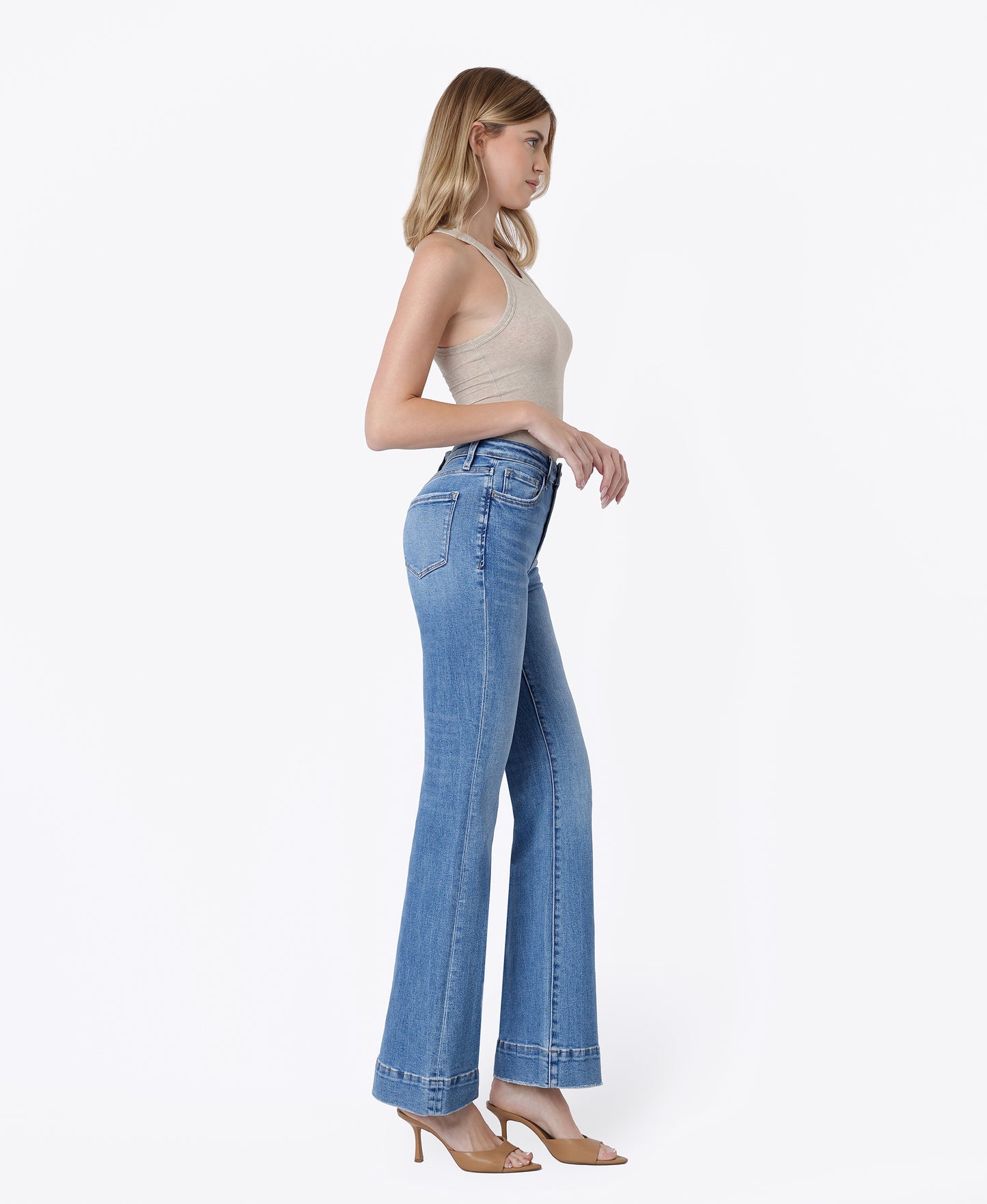 Right side product images of Blue Lotus - High Rise Trouser Hem Relaxed Flare Jeans