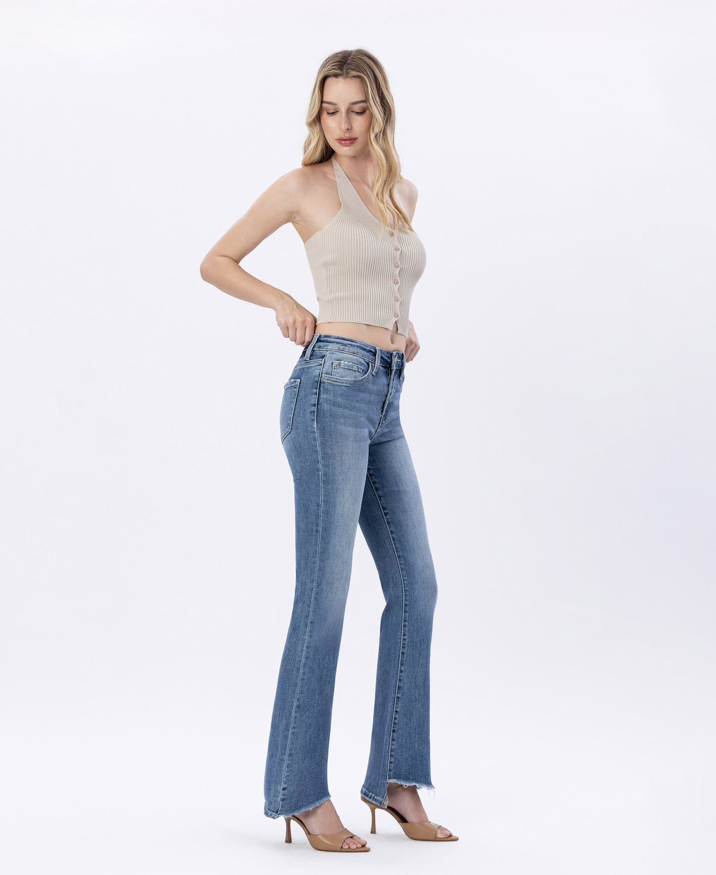 Right 45 degrees product image of Crate - High Rise Slant Hem Flare Jeans