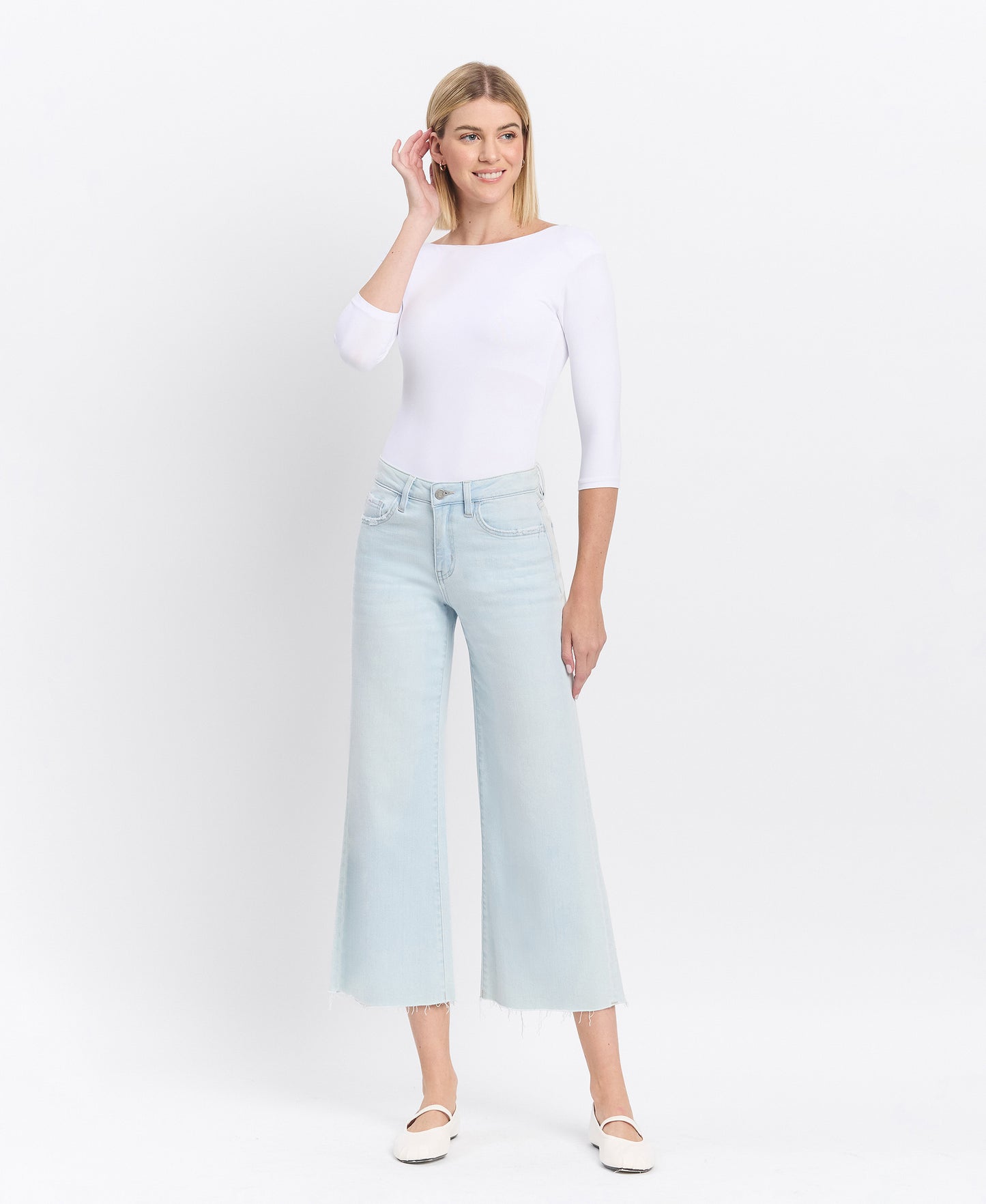 Front product images of Cleared - High Rise Crop Wide Leg Jeans