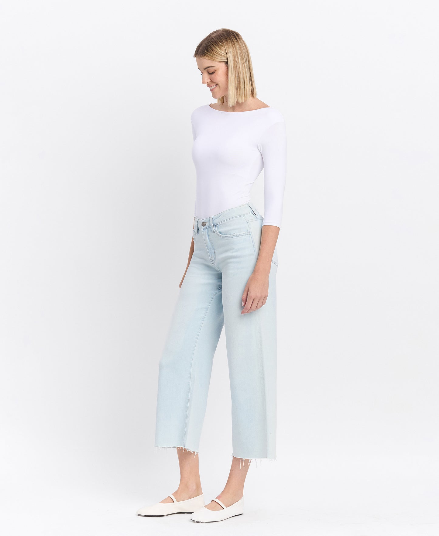 Left 45 degrees product image of Cleared - High Rise Crop Wide Leg Jeans