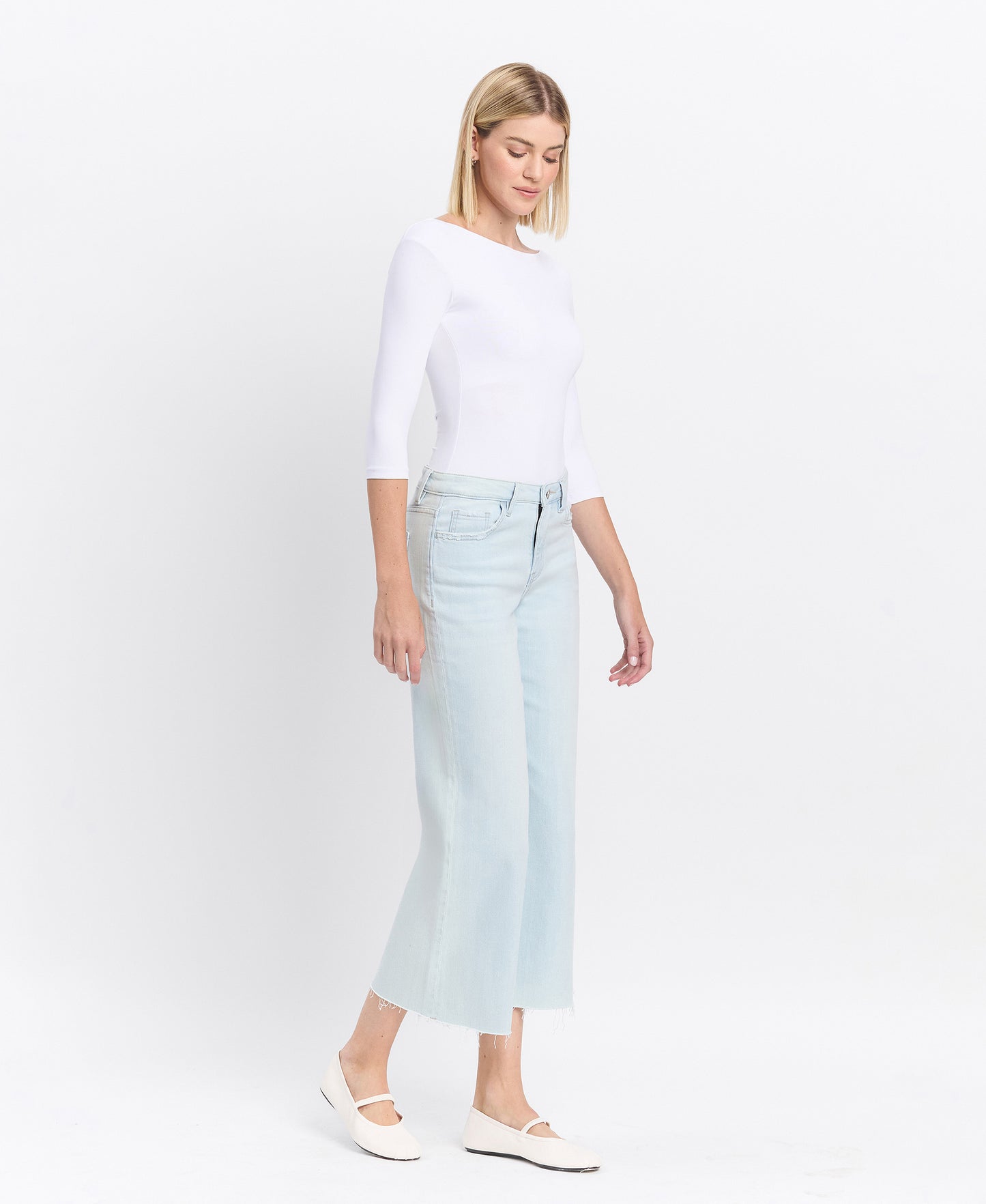 Right 45 degrees product image of Cleared - High Rise Crop Wide Leg Jeans