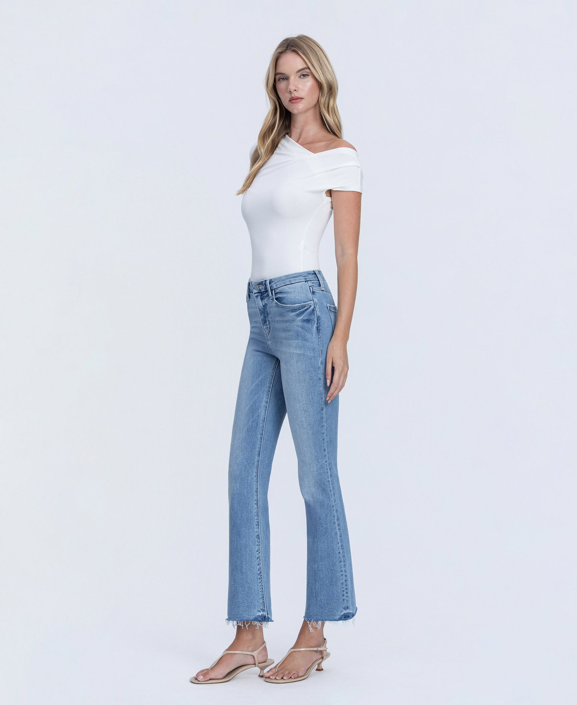 Left 45 degrees product image of Pleasantly - High Rise Kick Flare Jeans