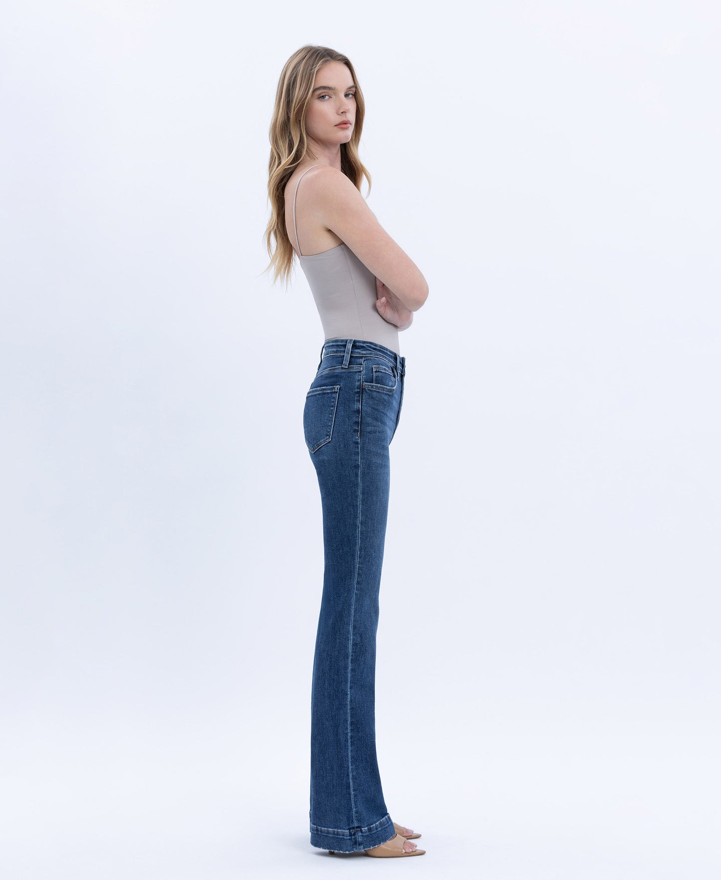 Right 45 degrees product image of Sustainability - High Rise Trouser Hem Bootcut Jeans