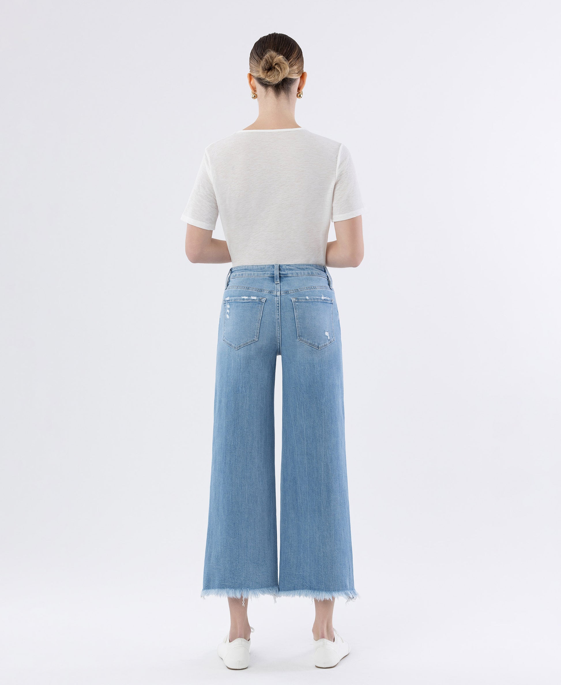 Back product images of Spellbindingly - High Rise Distressed Crop Wide Leg Jeans