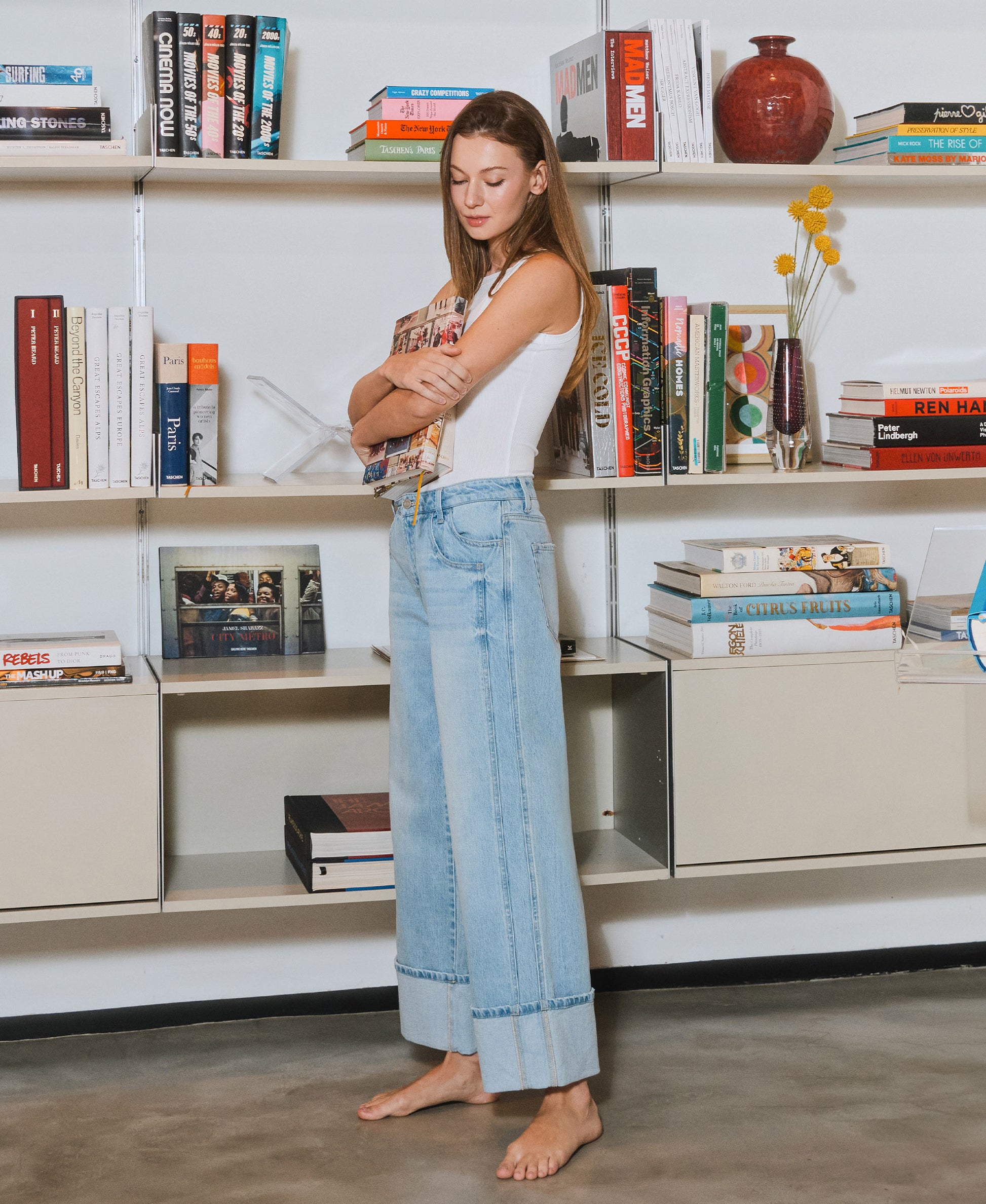 editorial image of Streamlined - Super High Rise Cuffed Baggy Wide Leg Jeans