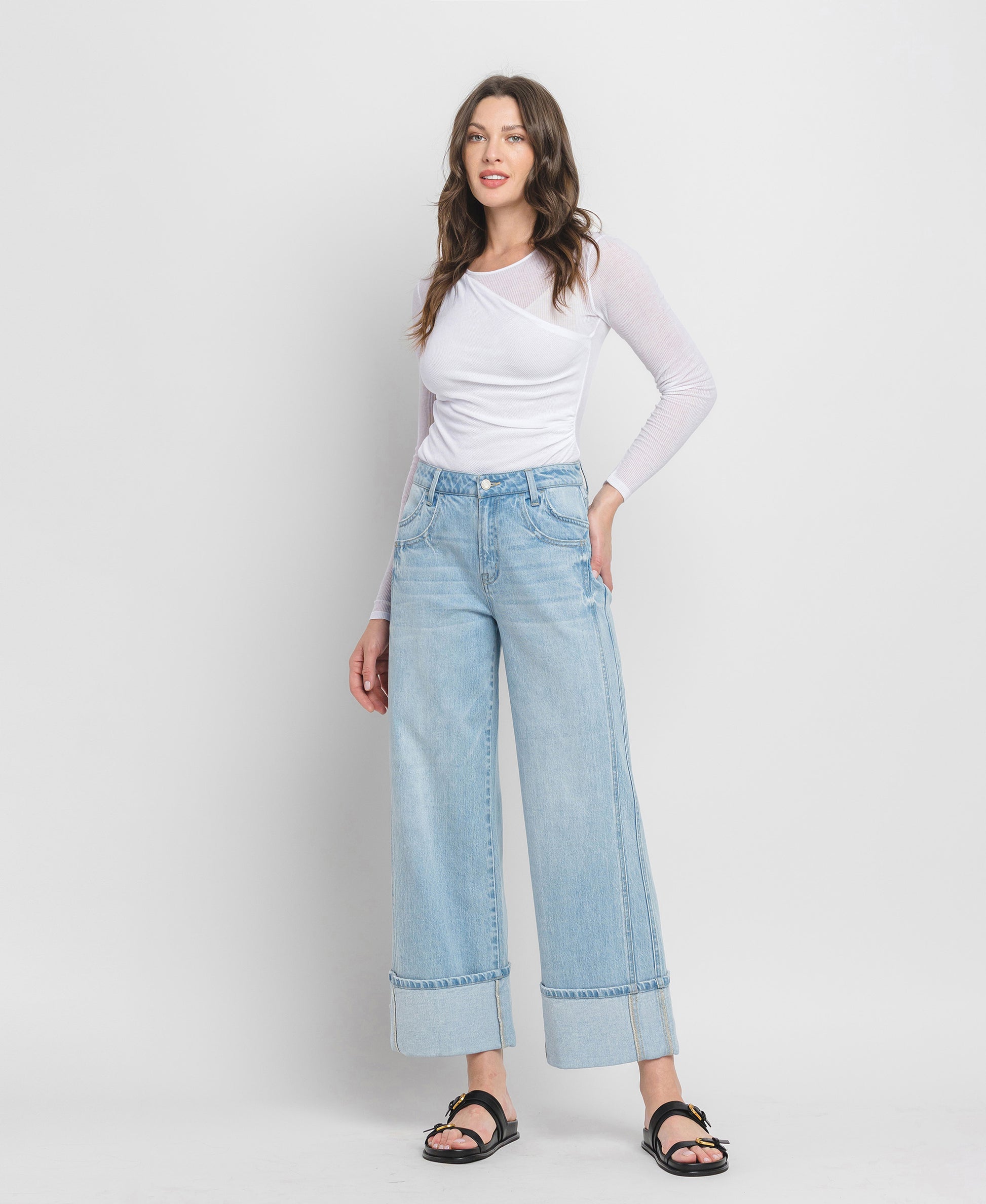 Front product images of Streamlined - Super High Rise Cuffed Baggy Wide Leg Jeans