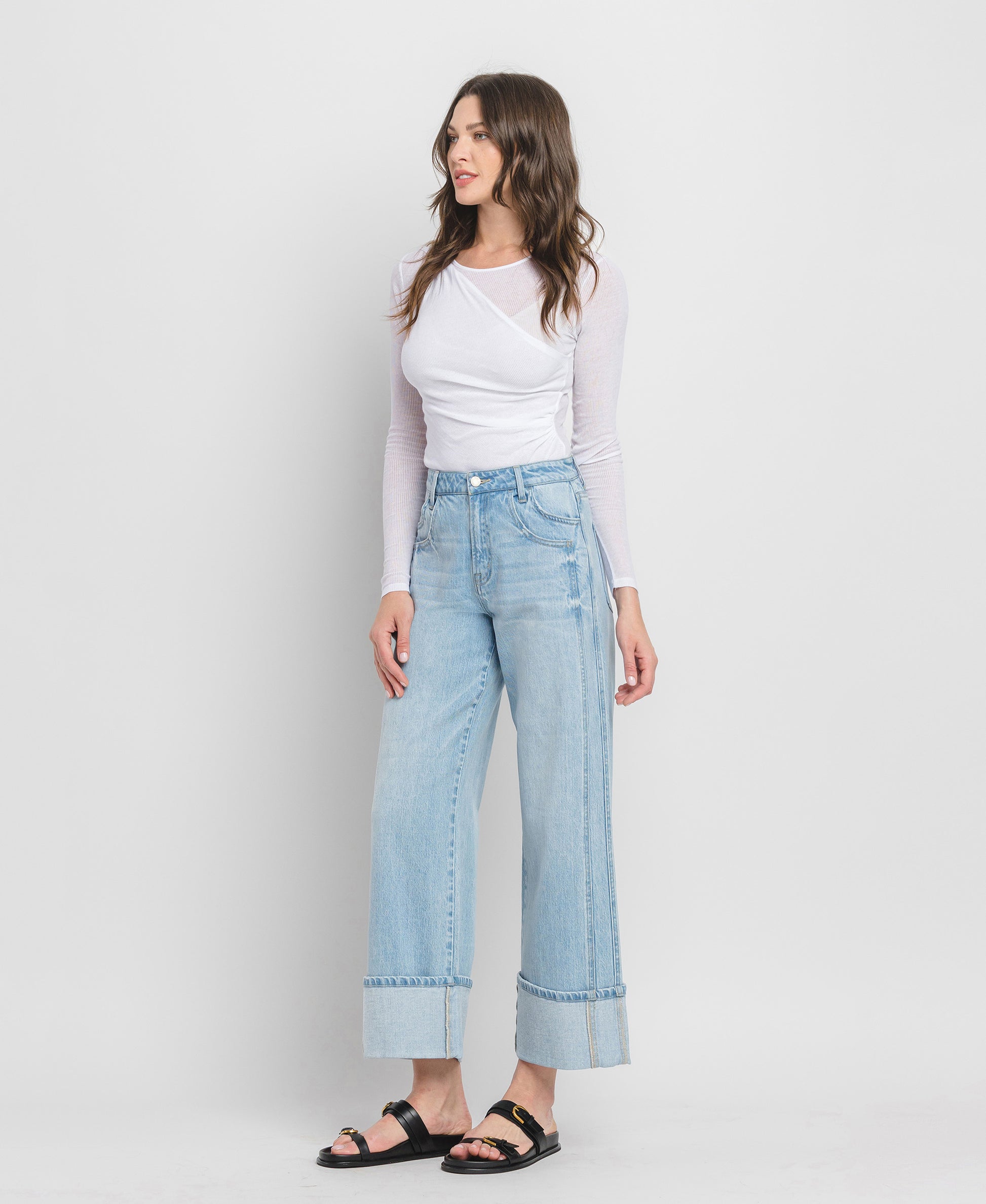 Left 45 degrees product image of Streamlined - Super High Rise Cuffed Baggy Wide Leg Jeans