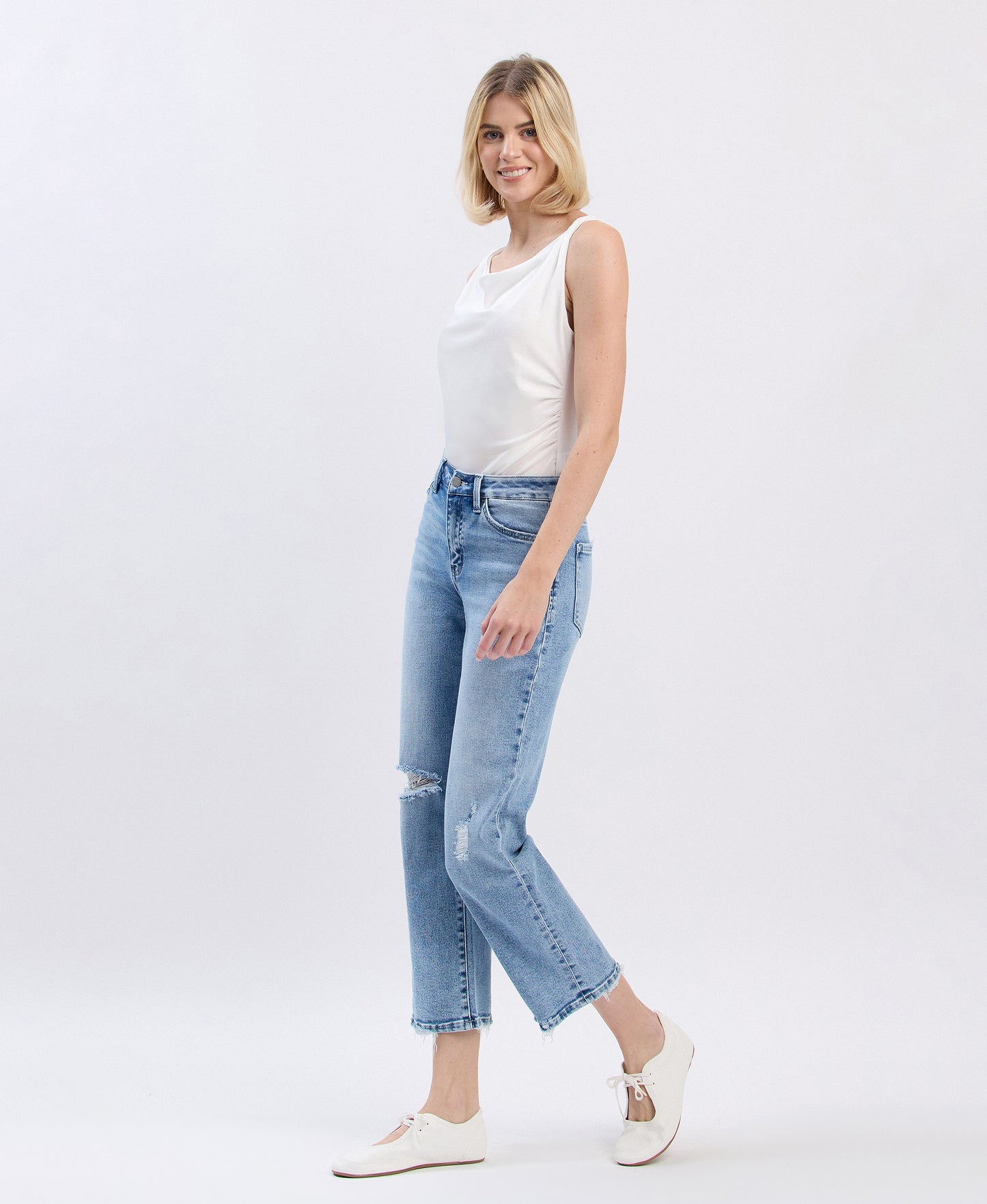 Left 45 degrees product image of Eco Friendly - High Rise Ankle Straight Jeans