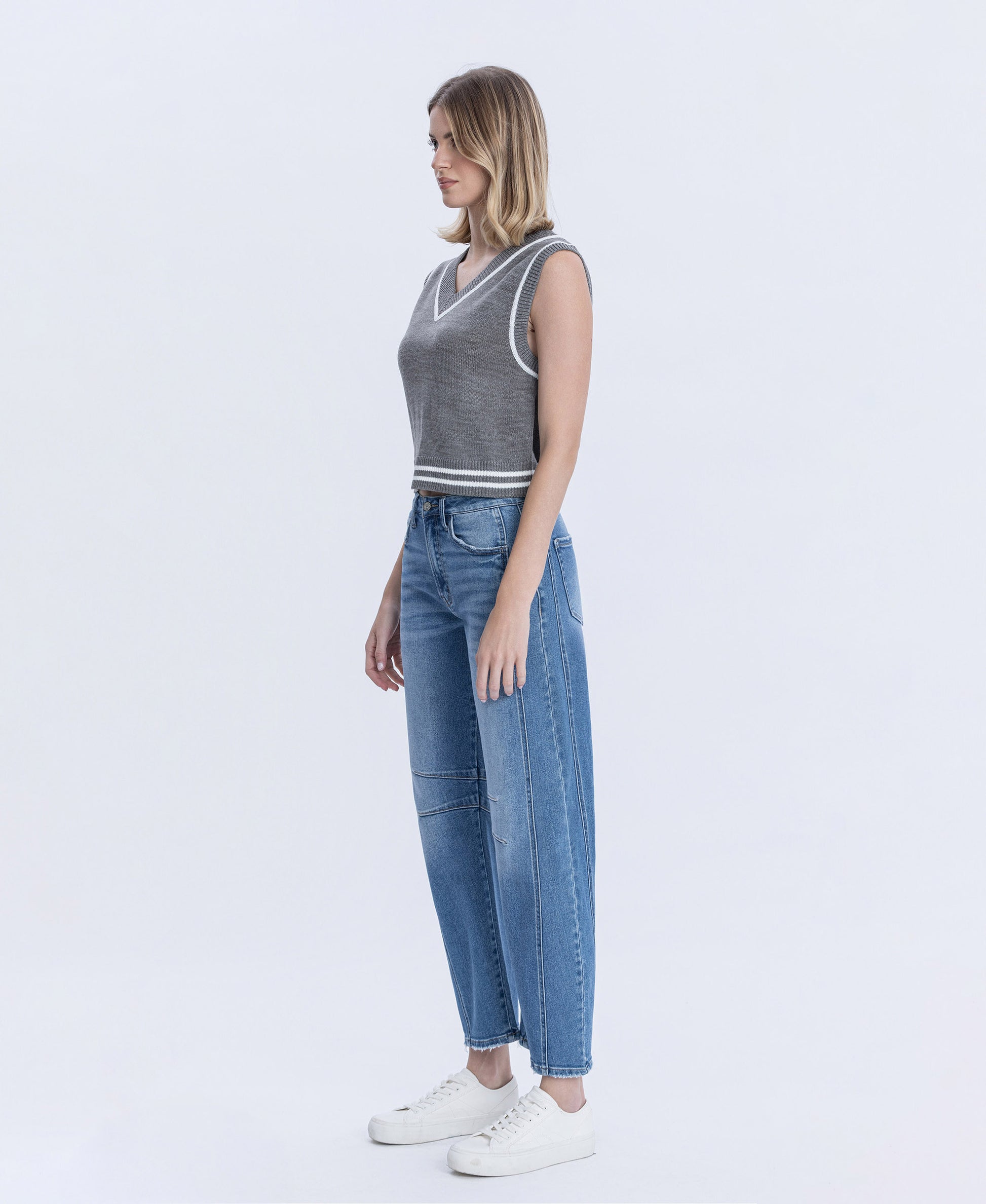 Left 45 degrees product image of Durability - High Rise Crop Barrel Jeans