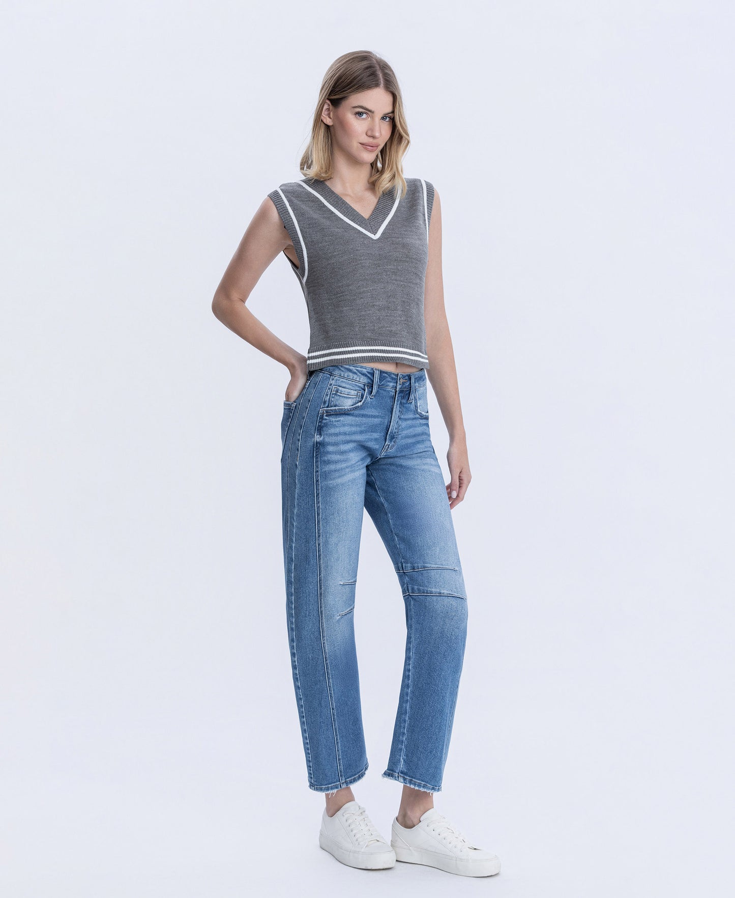 Right 45 degrees product image of Durability - High Rise Crop Barrel Jeans