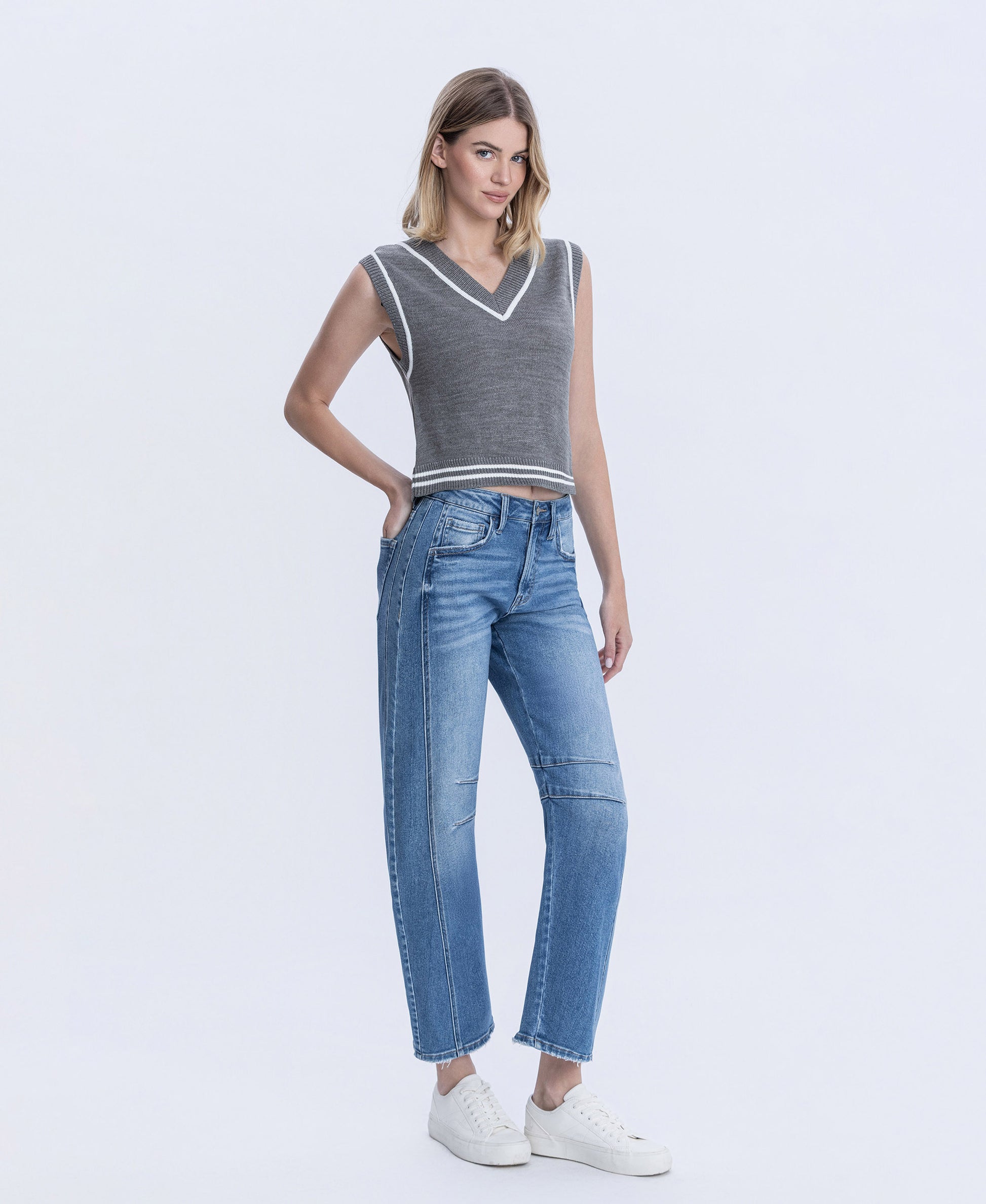Right 45 degrees product image of Durability - High Rise Crop Barrel Jeans