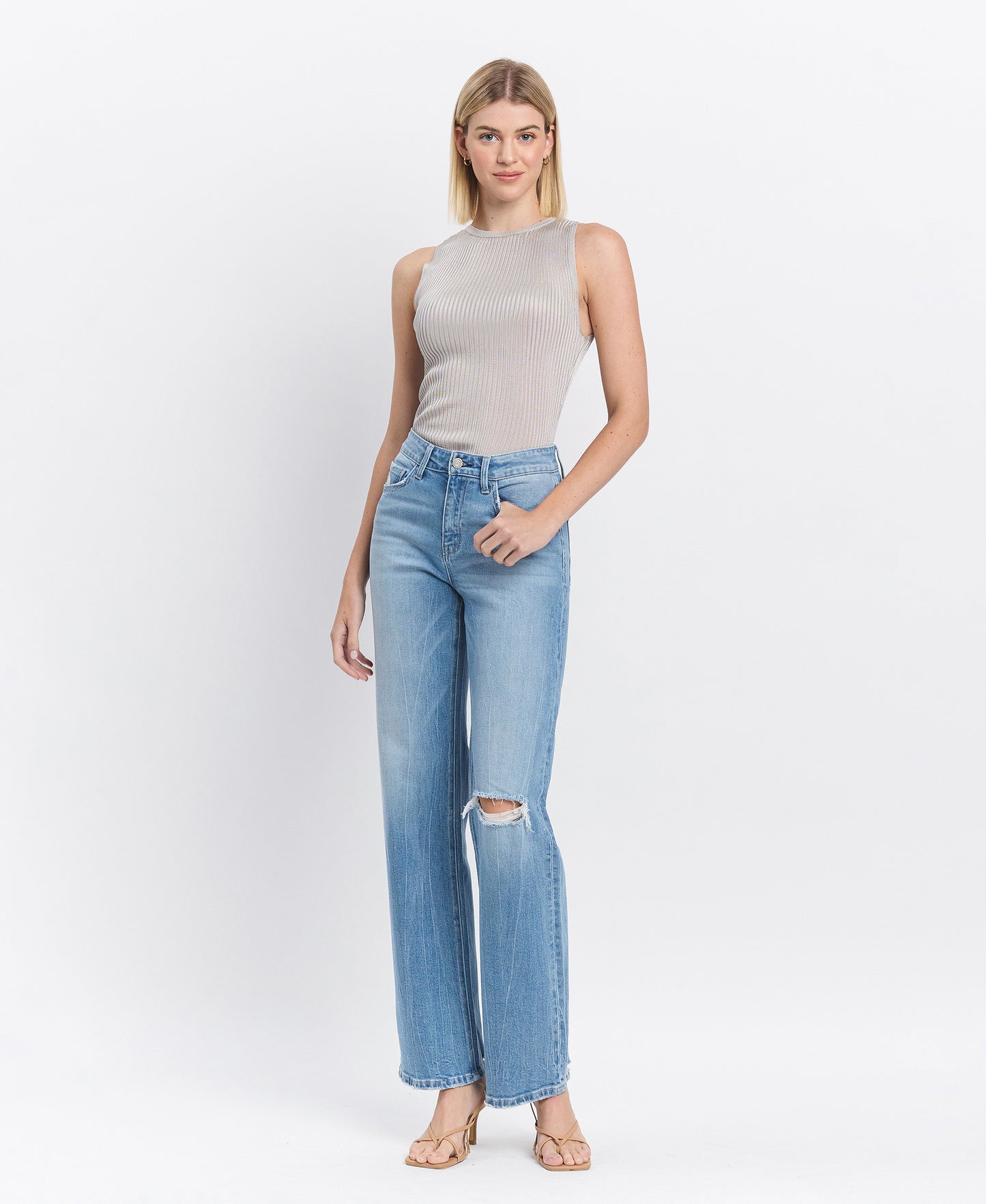 Front product images of Literary - High Rise Distressed Slim Wide Jeans