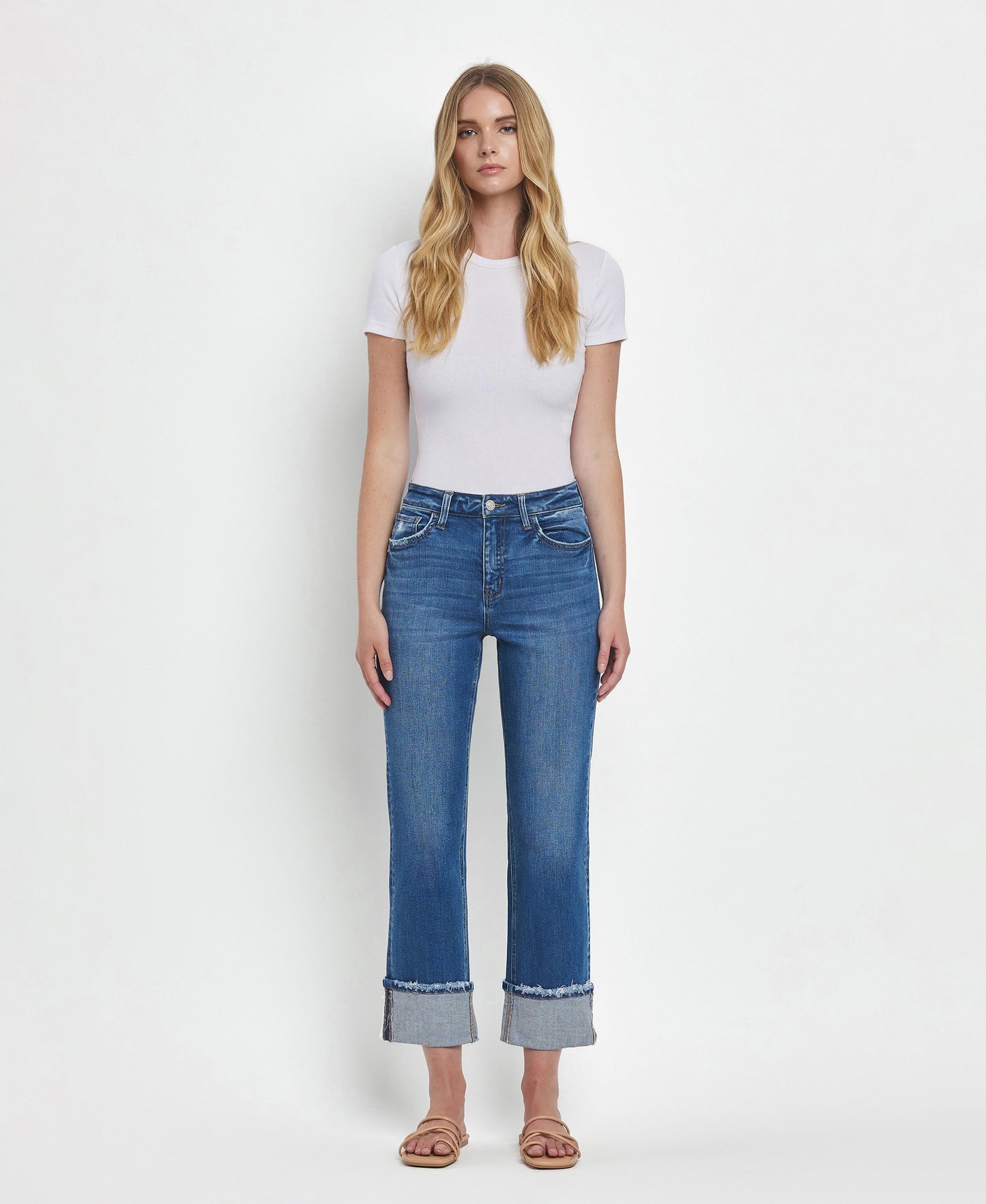 Daphne - High Rise Cuffed Straight Jeans