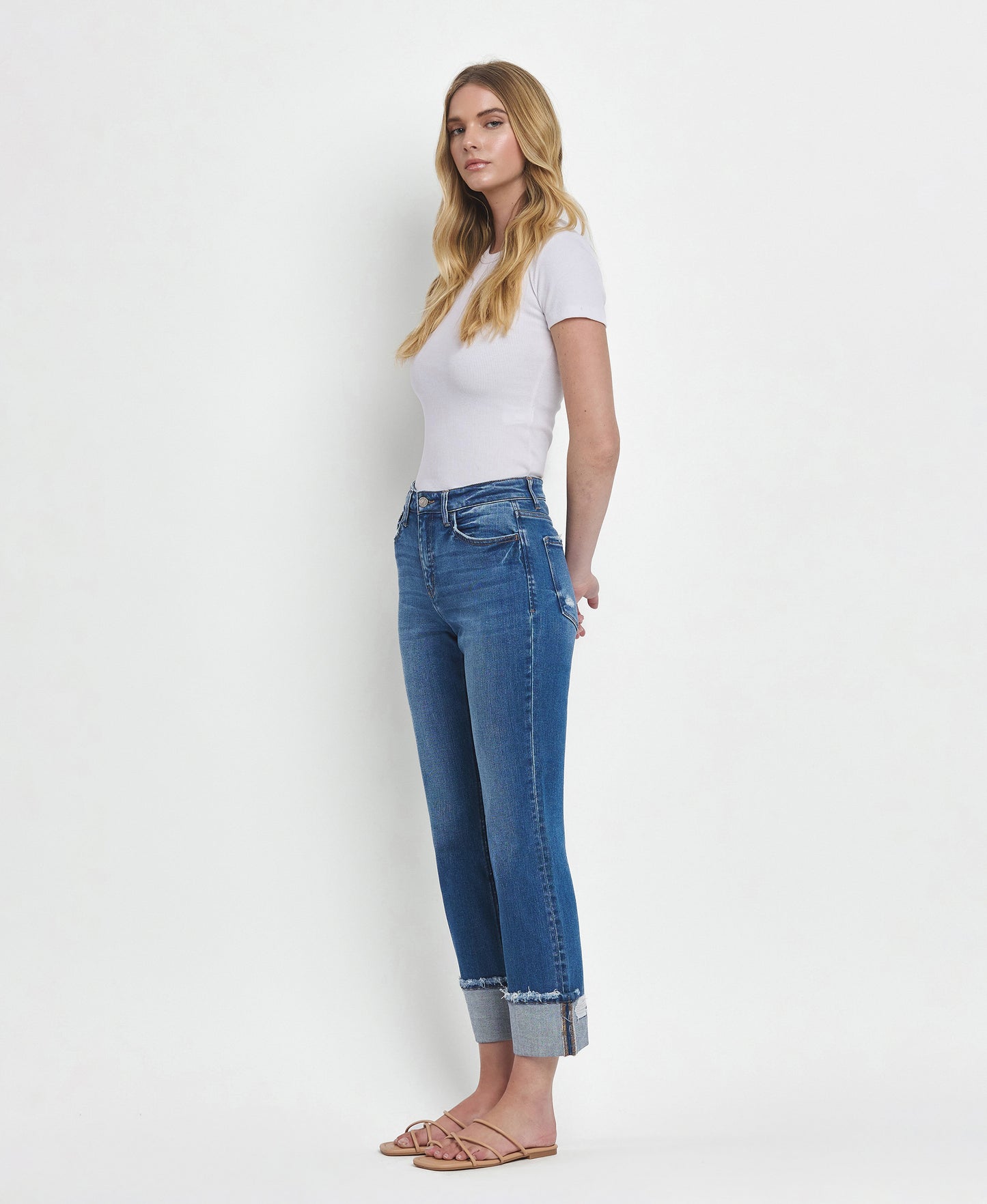 Daphne - High Rise Cuffed Straight Jeans