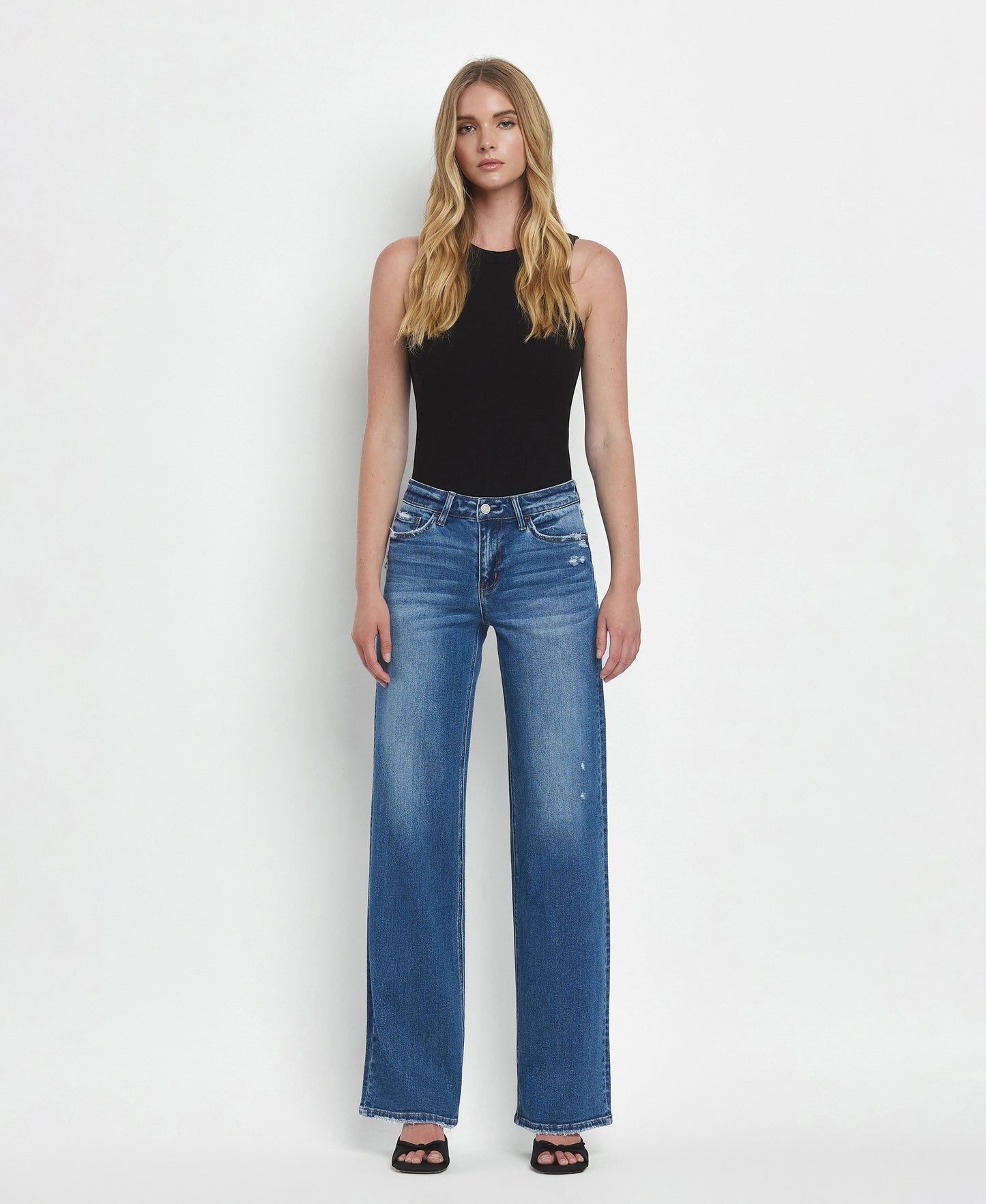 Front product images of Secure - Mid Rise Full Length Wide Leg Jeans